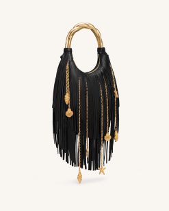 Alternative view of Chloe Metal Handle Fringe Top Handbag - Black