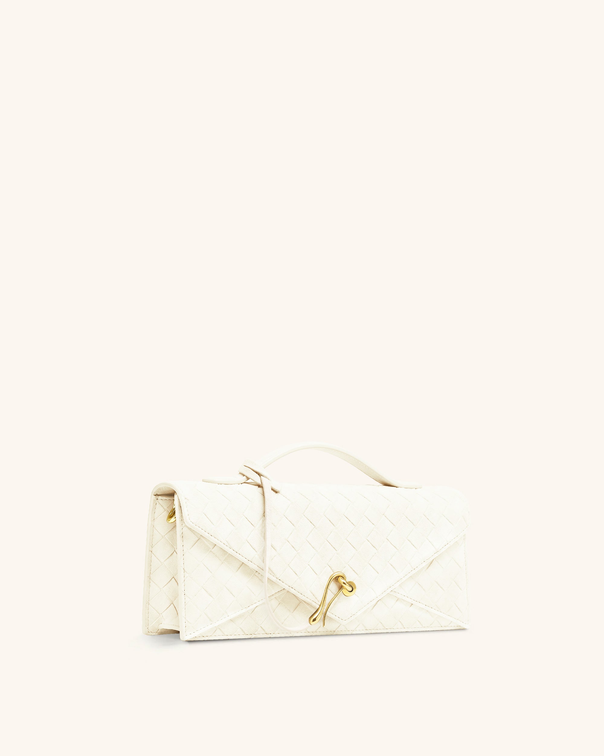 Celeste Faux Suede Woven Textured Envelope Top Handle Bag - White - Image 2