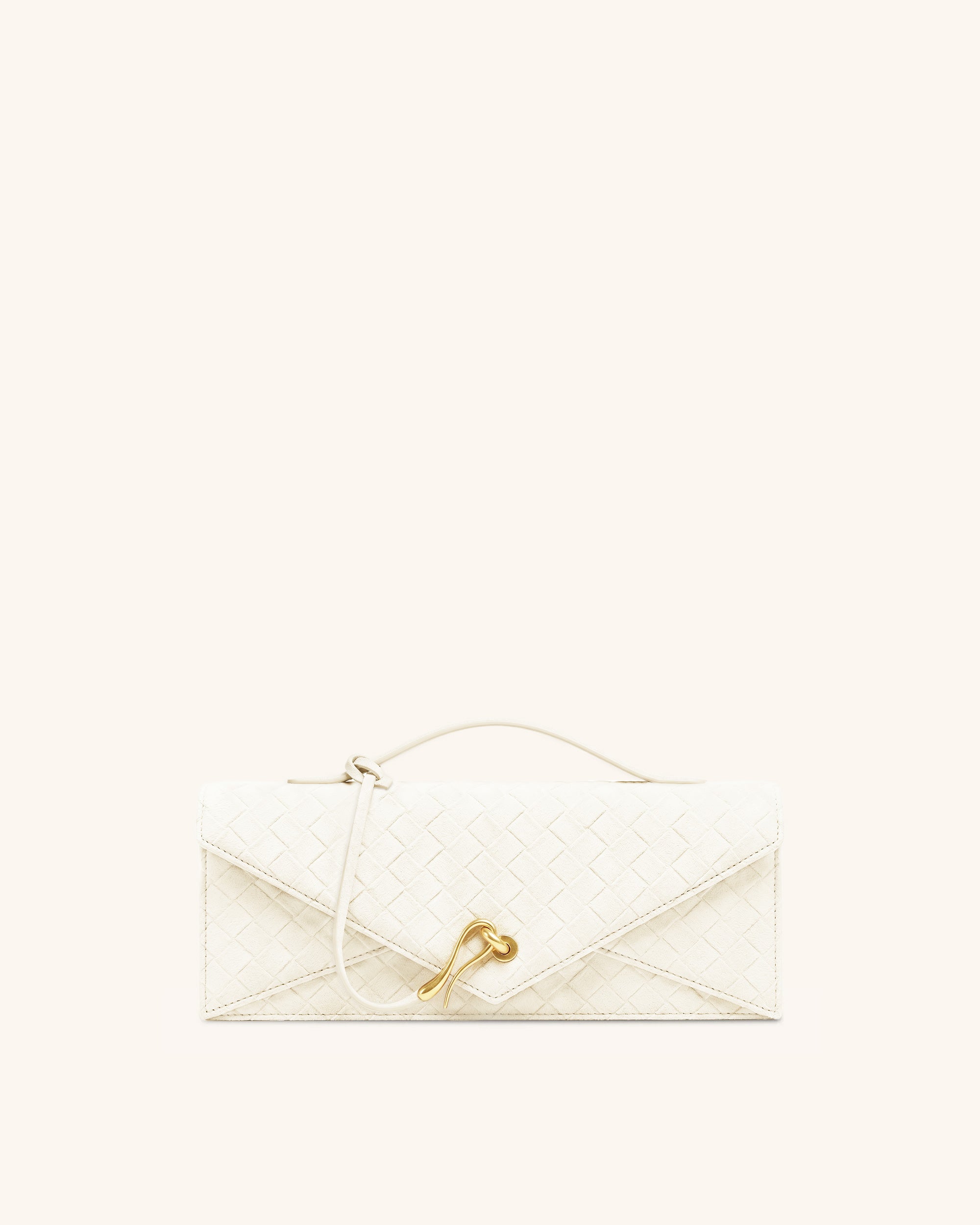 Celeste Faux Suede Woven Textured Envelope Top Handle Bag - White