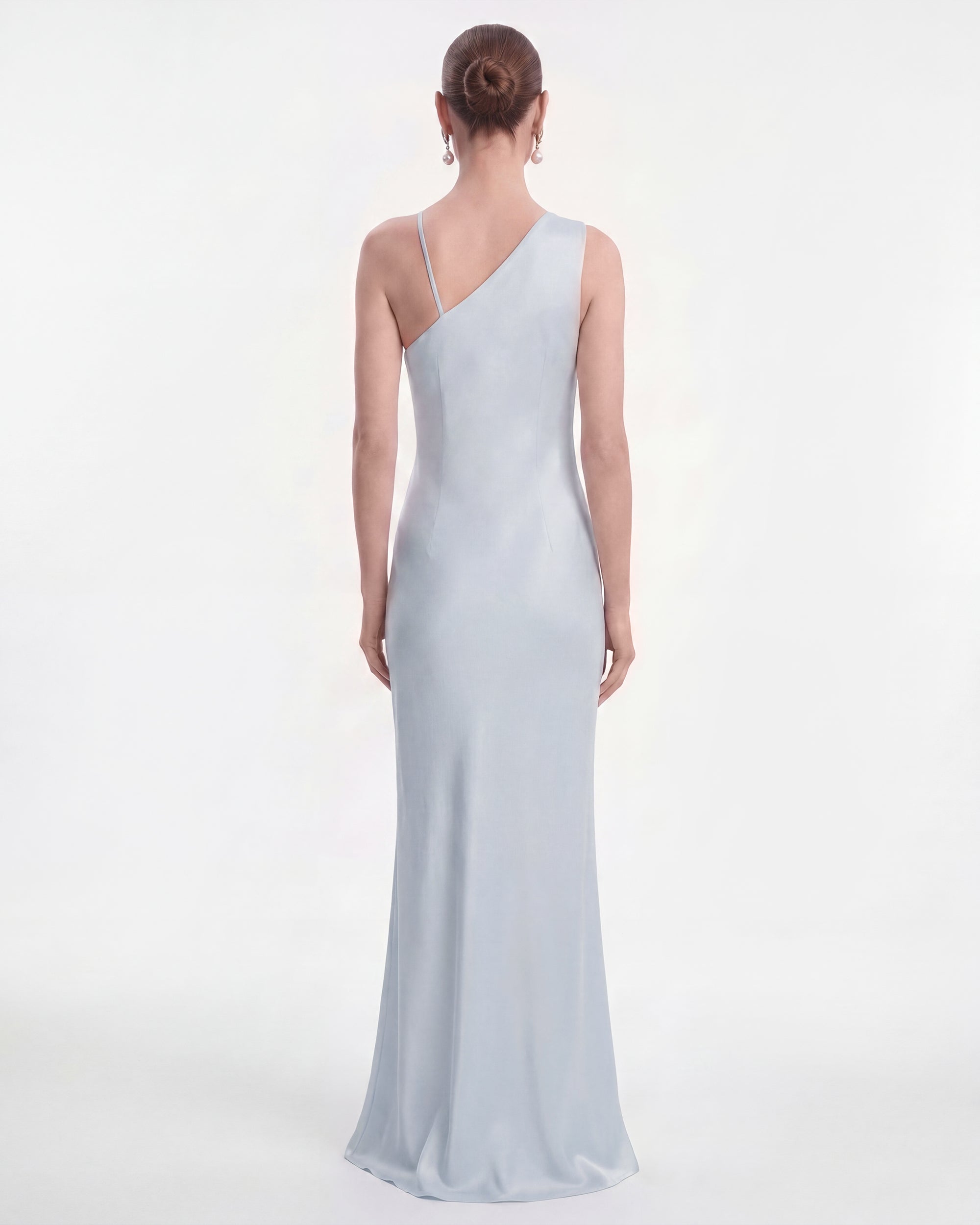 Floral Appliqué One Shoulder Maxi Dress - Light Blue - Image 2