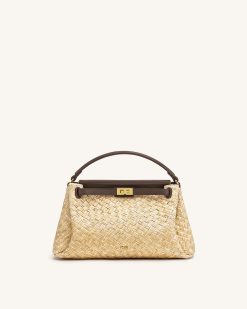 Carmen Faux Straw Top Handle Bag - Brown