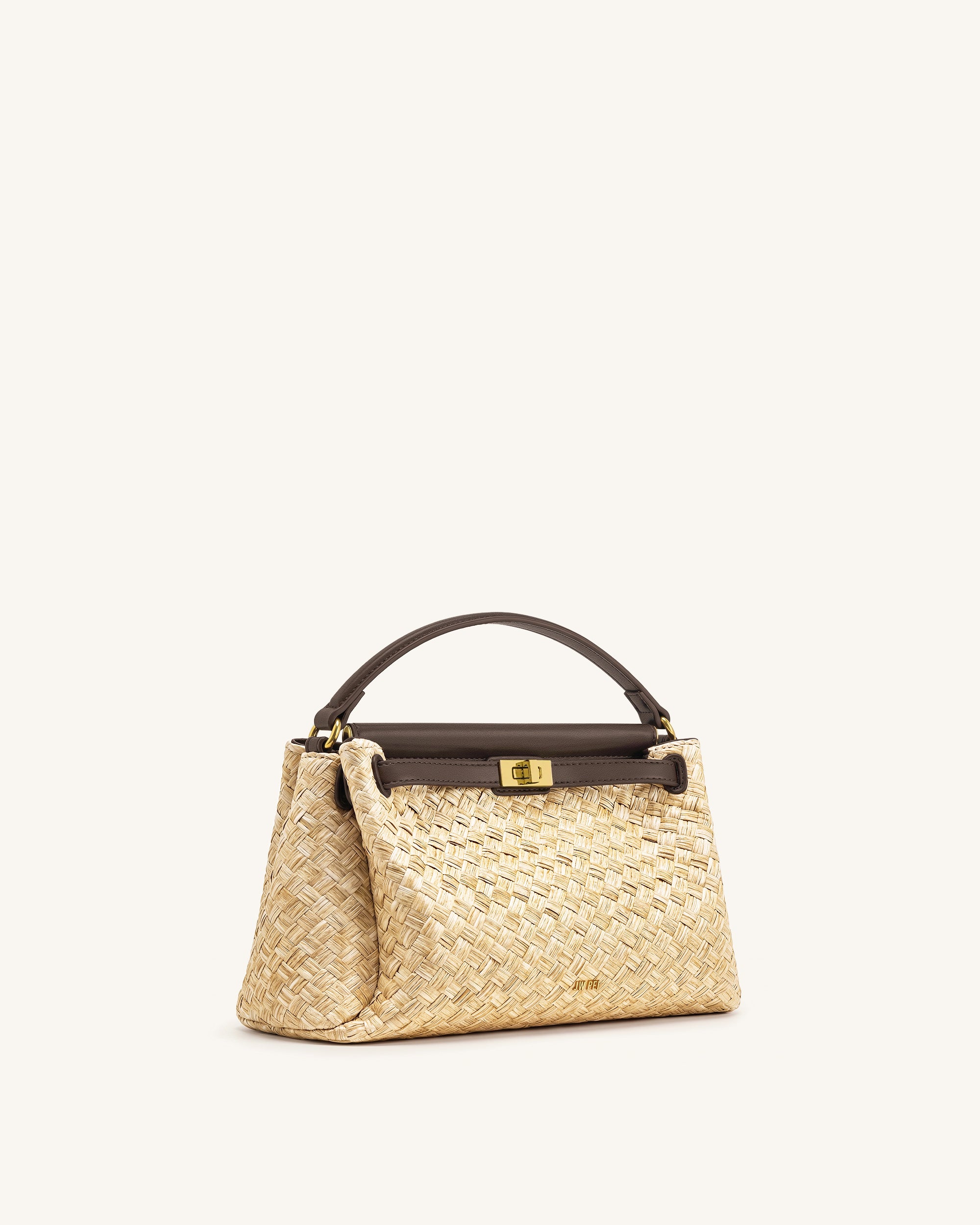 Carmen Faux Straw Top Handle Bag - Brown - Image 2