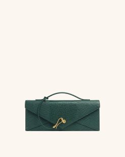 Celeste Envelope Top Handle Bag - Olive Green Lizard Texture