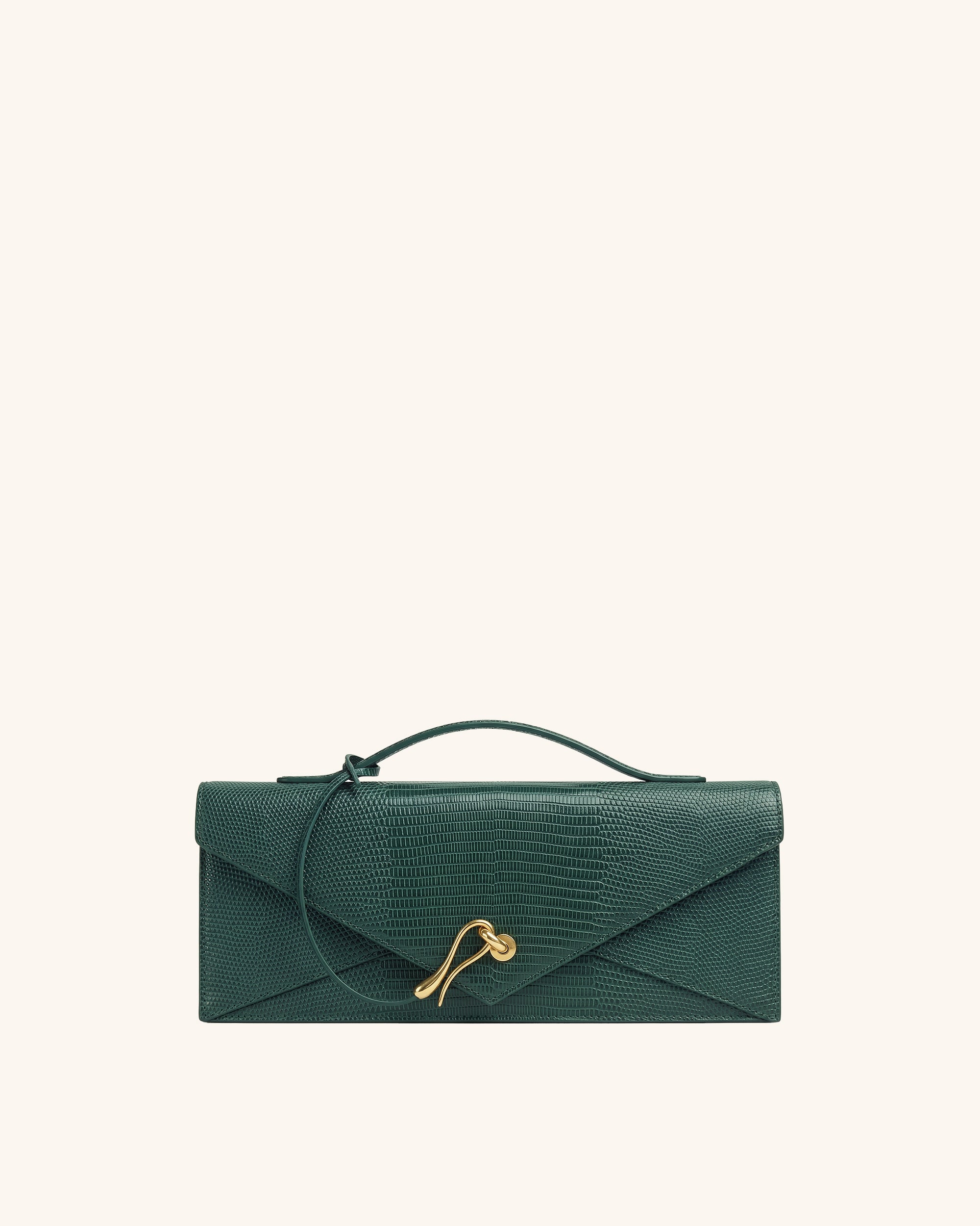Celeste Envelope Top Handle Bag - Olive Green Lizard Texture