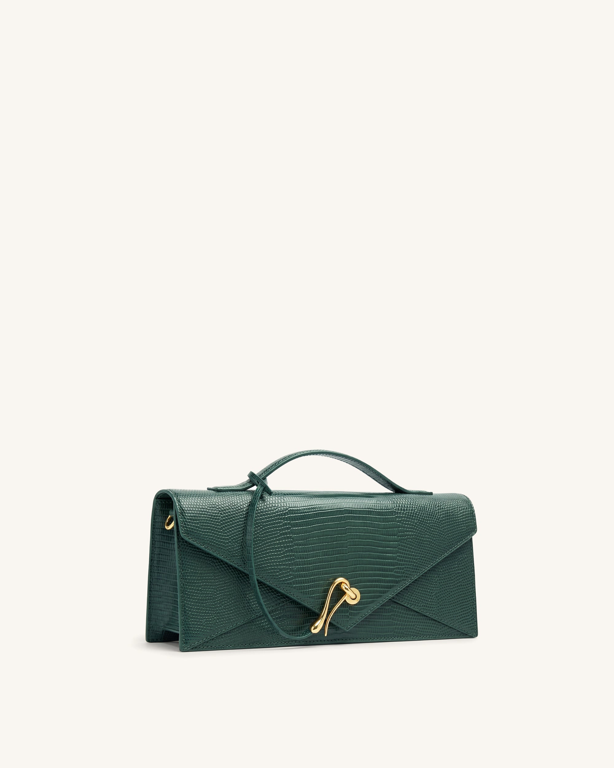 Celeste Envelope Top Handle Bag - Olive Green Lizard Texture - Image 2