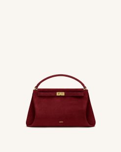 Carmen Faux Suede Top Handle Bag - Burgundy