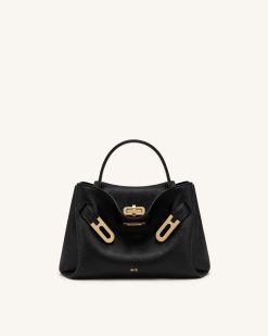 Rhea Small Pebbled Double Buckle Shoulder Bag - Black