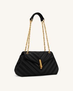 Alternative view of Valerie Quilted Chain Flap Shoulder Bag - Black