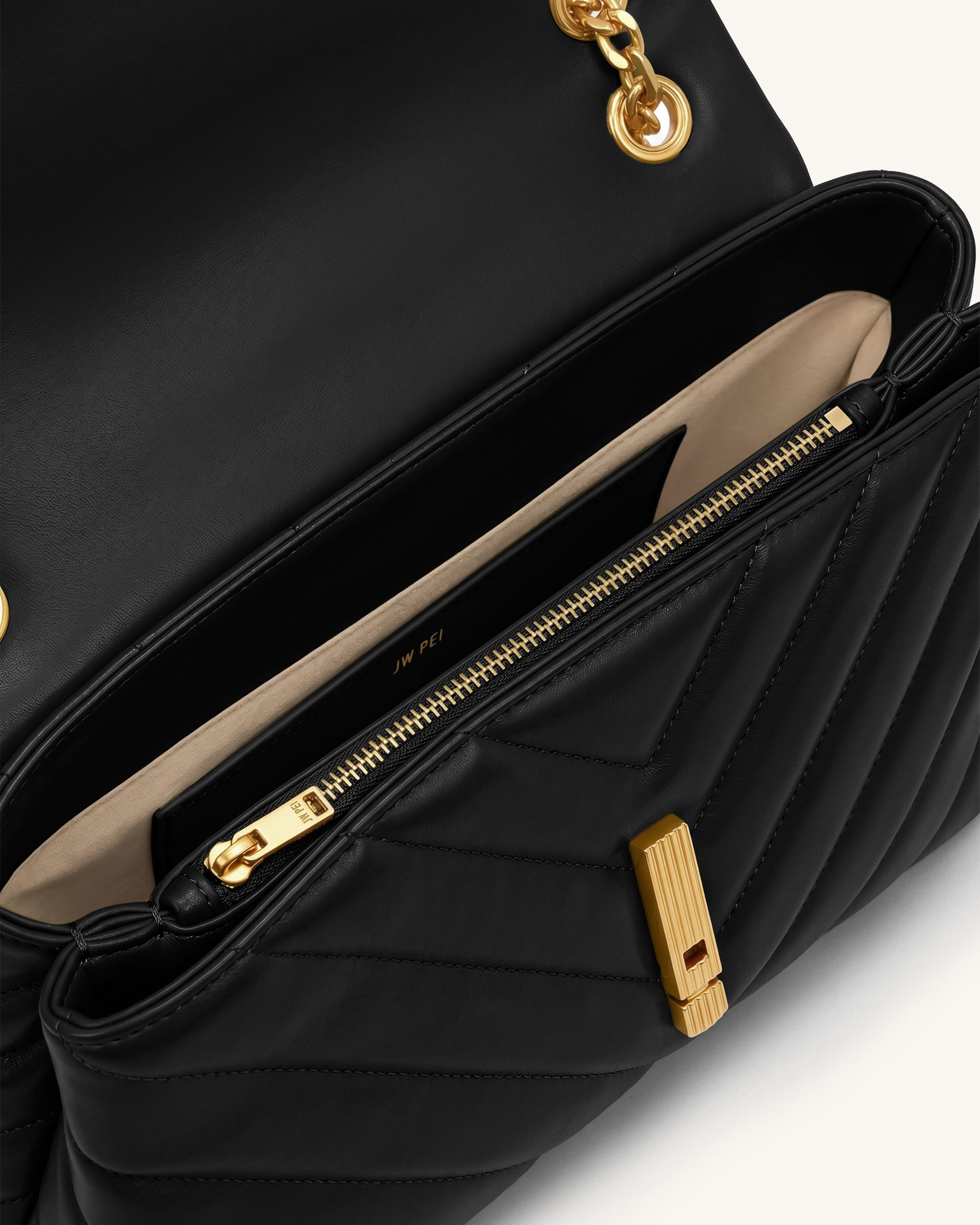 Valerie Quilted Chain Flap Shoulder Bag - Black - Image 4
