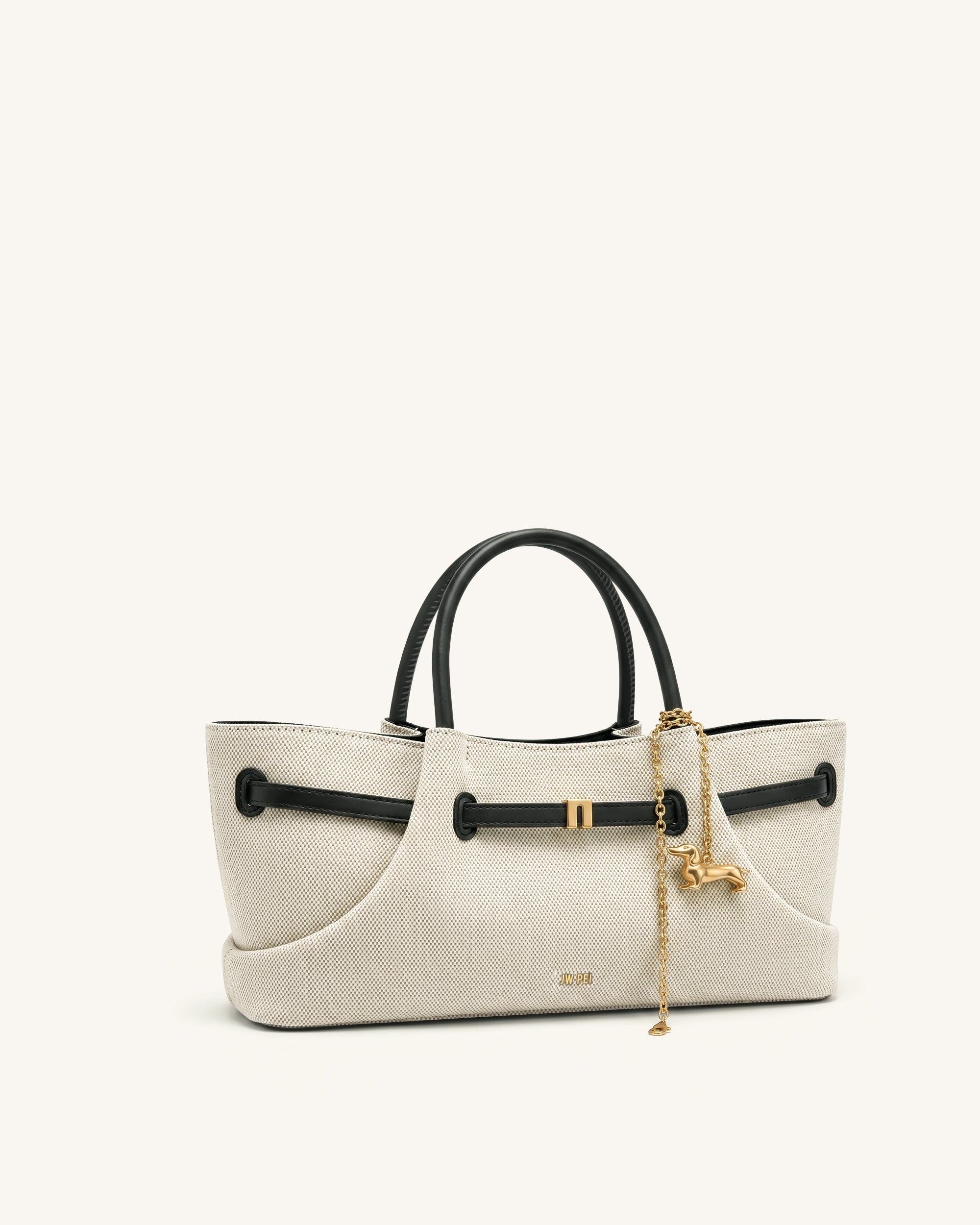 Maeve Dachshund Metal Charm Tote Bag - Black Canvasa - Image 2