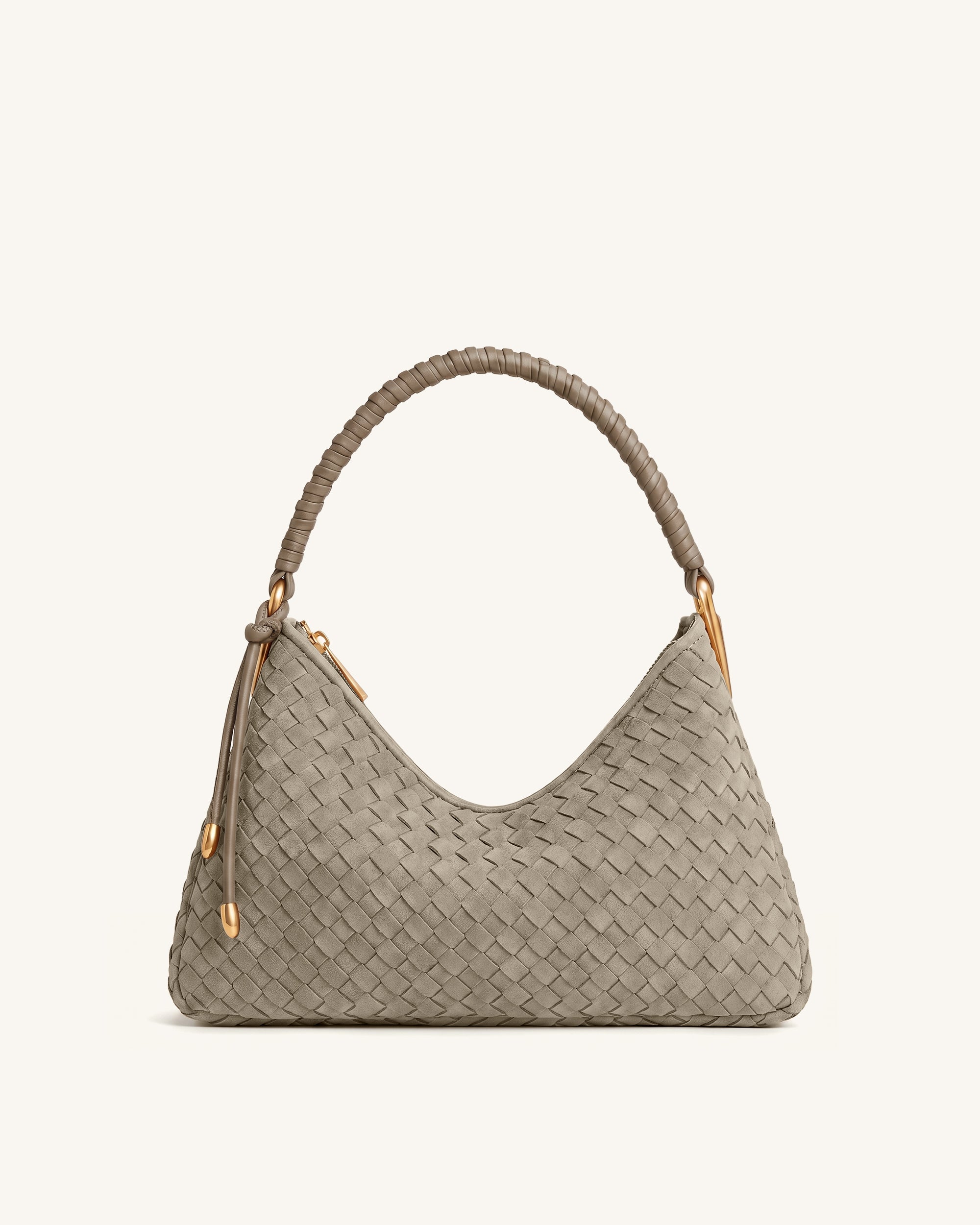 Lorena Woven Faux Suede Shoulder Bag - Stone Taupe