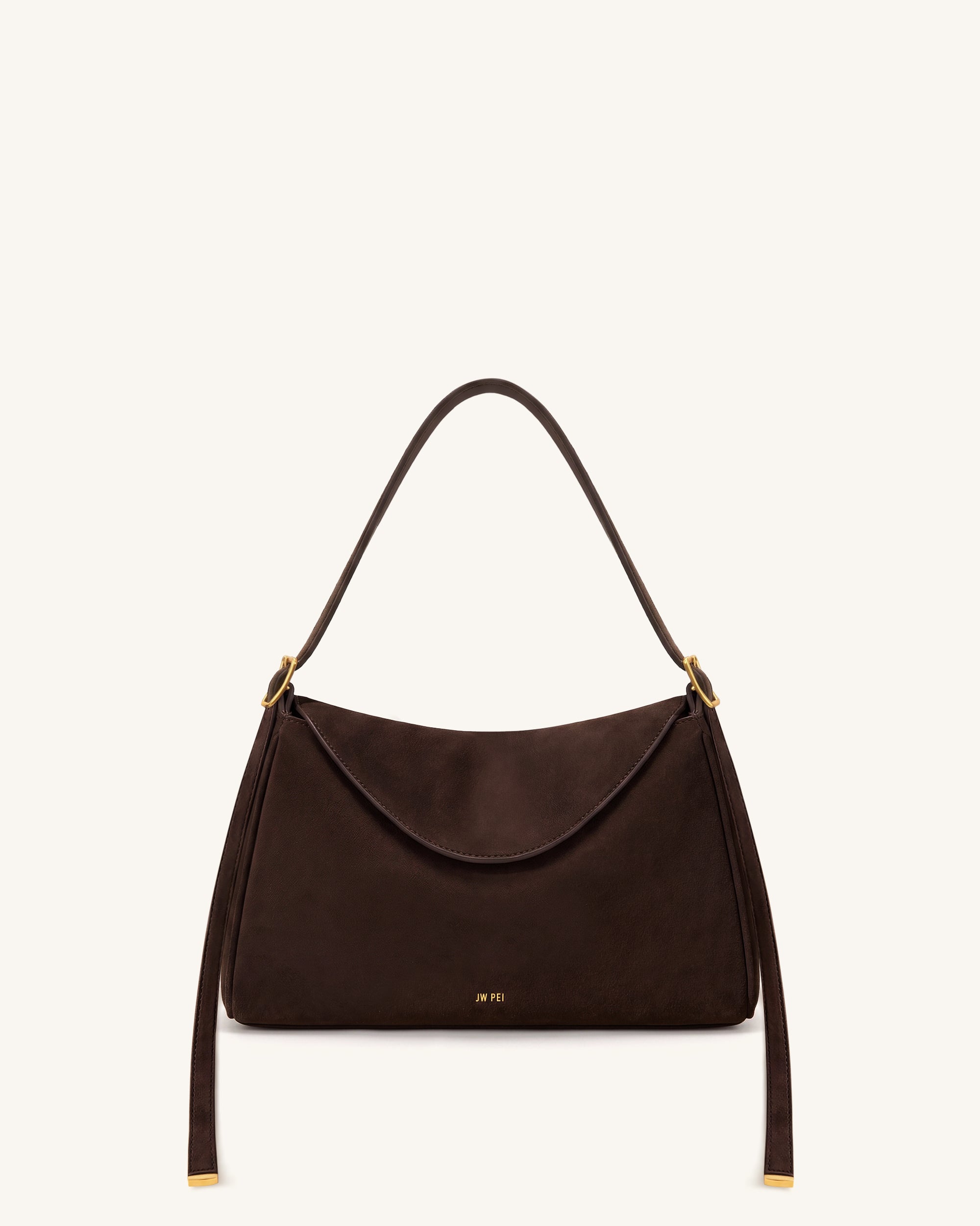 Elowen Faux Suede Flap Shoulder Bag - Dark Brown