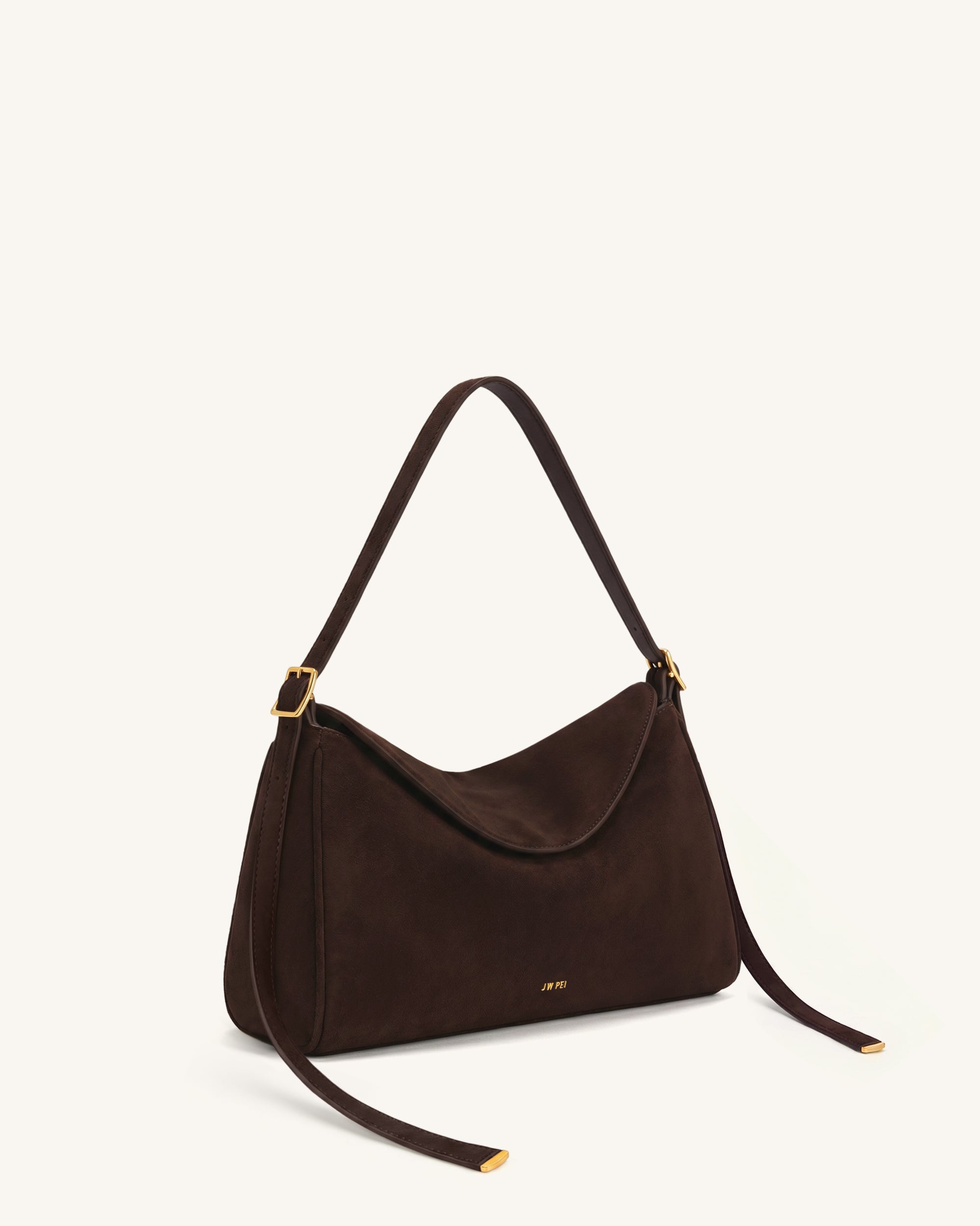 Elowen Faux Suede Flap Shoulder Bag - Dark Brown - Image 2