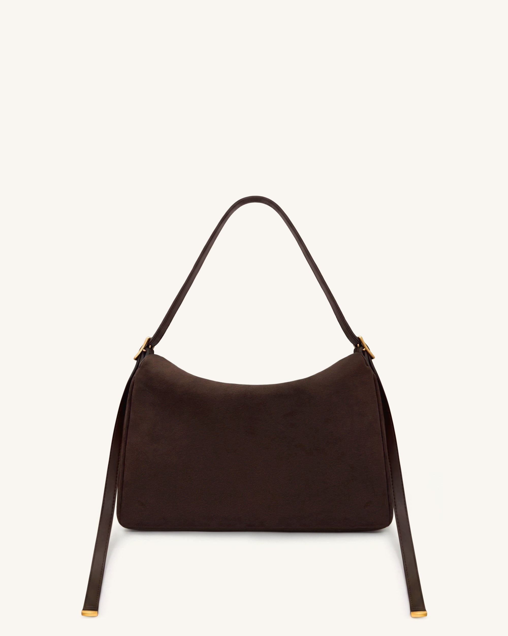 Elowen Faux Suede Flap Shoulder Bag - Dark Brown - Image 3