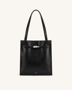 Noelle Belted Tote Bag - Black