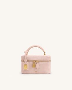Cleo Faux Suede Box Shape Top Handle Bag - Pink
