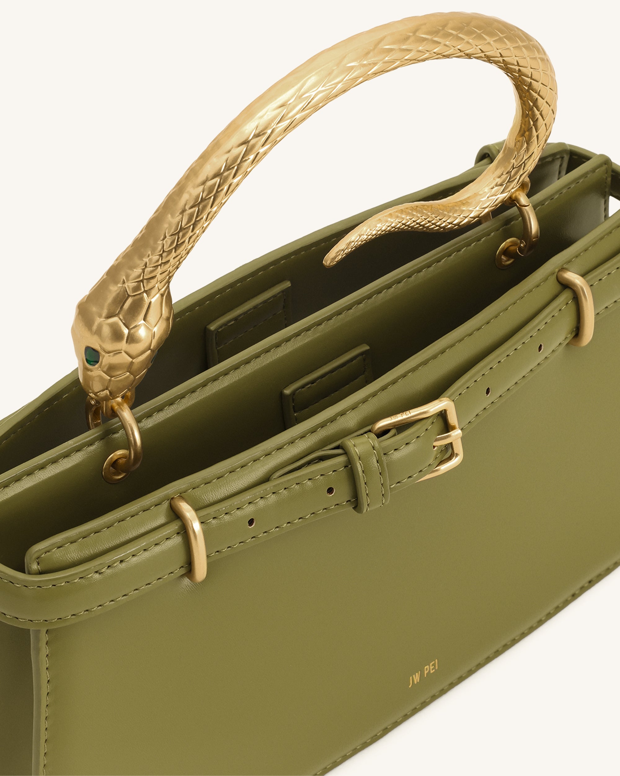 Elena Snake Handle Top Handle Bag - Matcha Green - Image 4