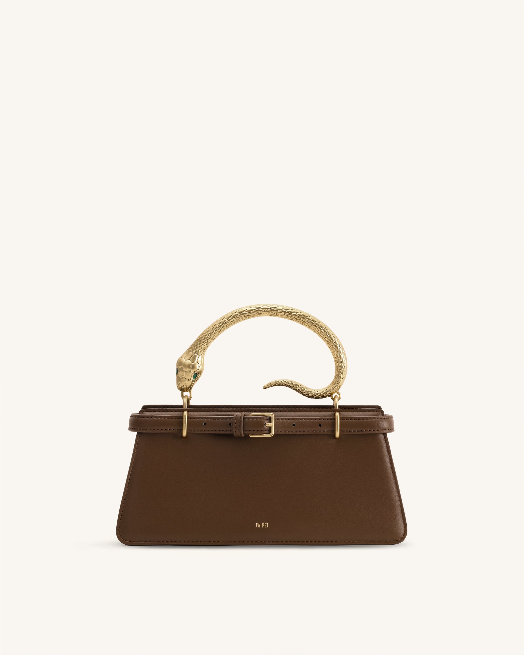 Elena Snake Handle Top Handle Bag - Dark Brown