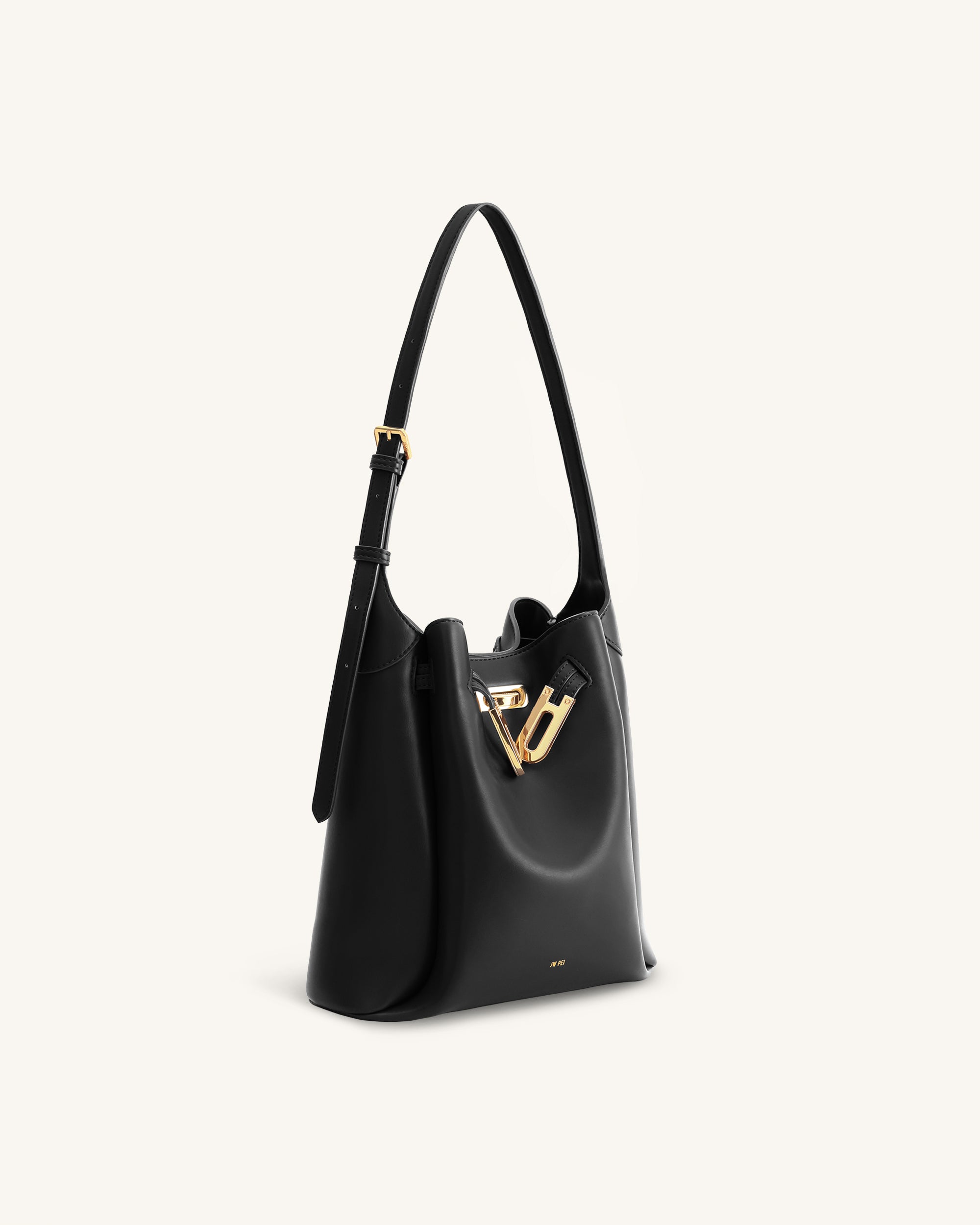 Charlene Double Buckle Hobo Bag - Black - Image 2