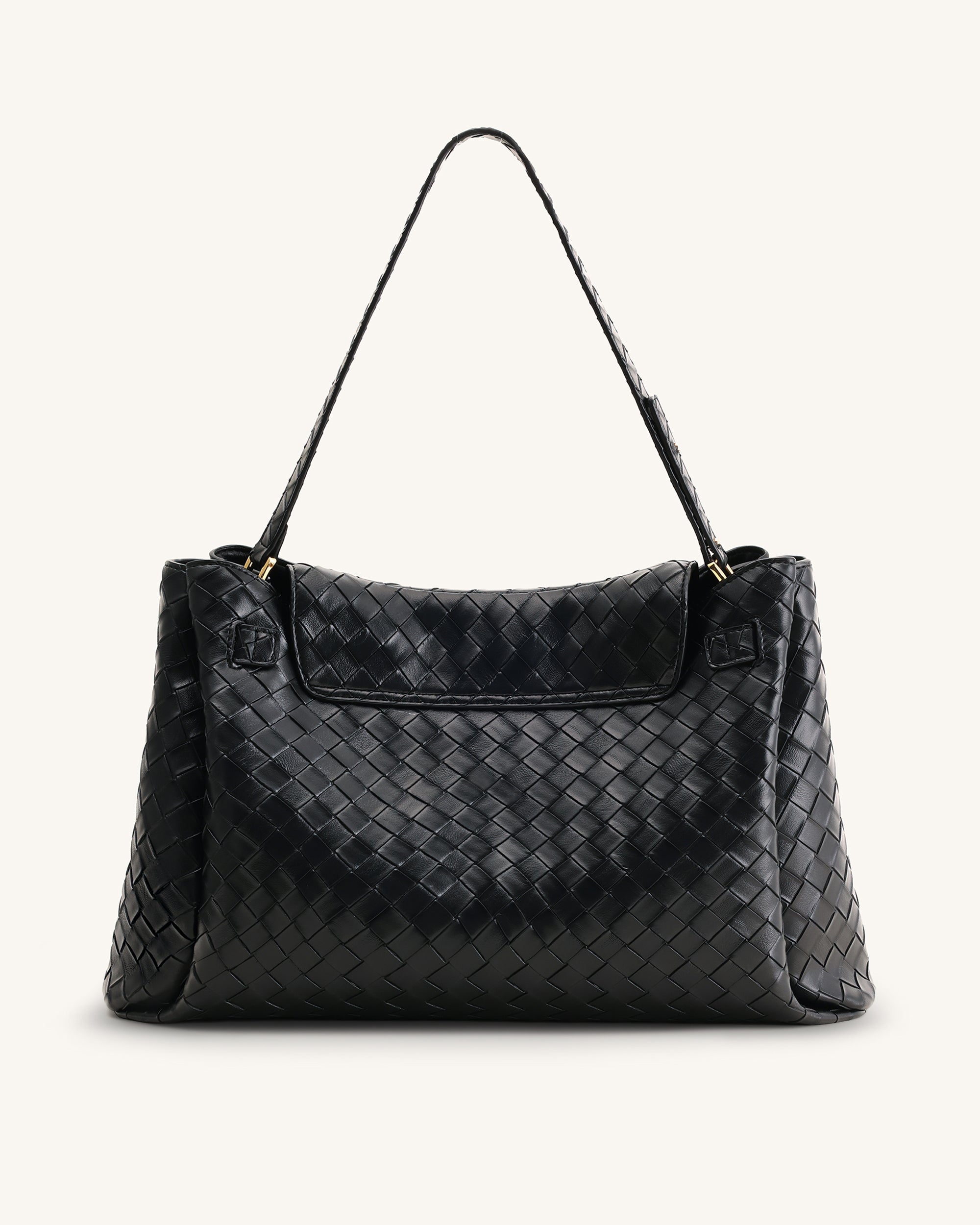 Rhea Large Woven Textured Shoulder Bag - Black - Image 3