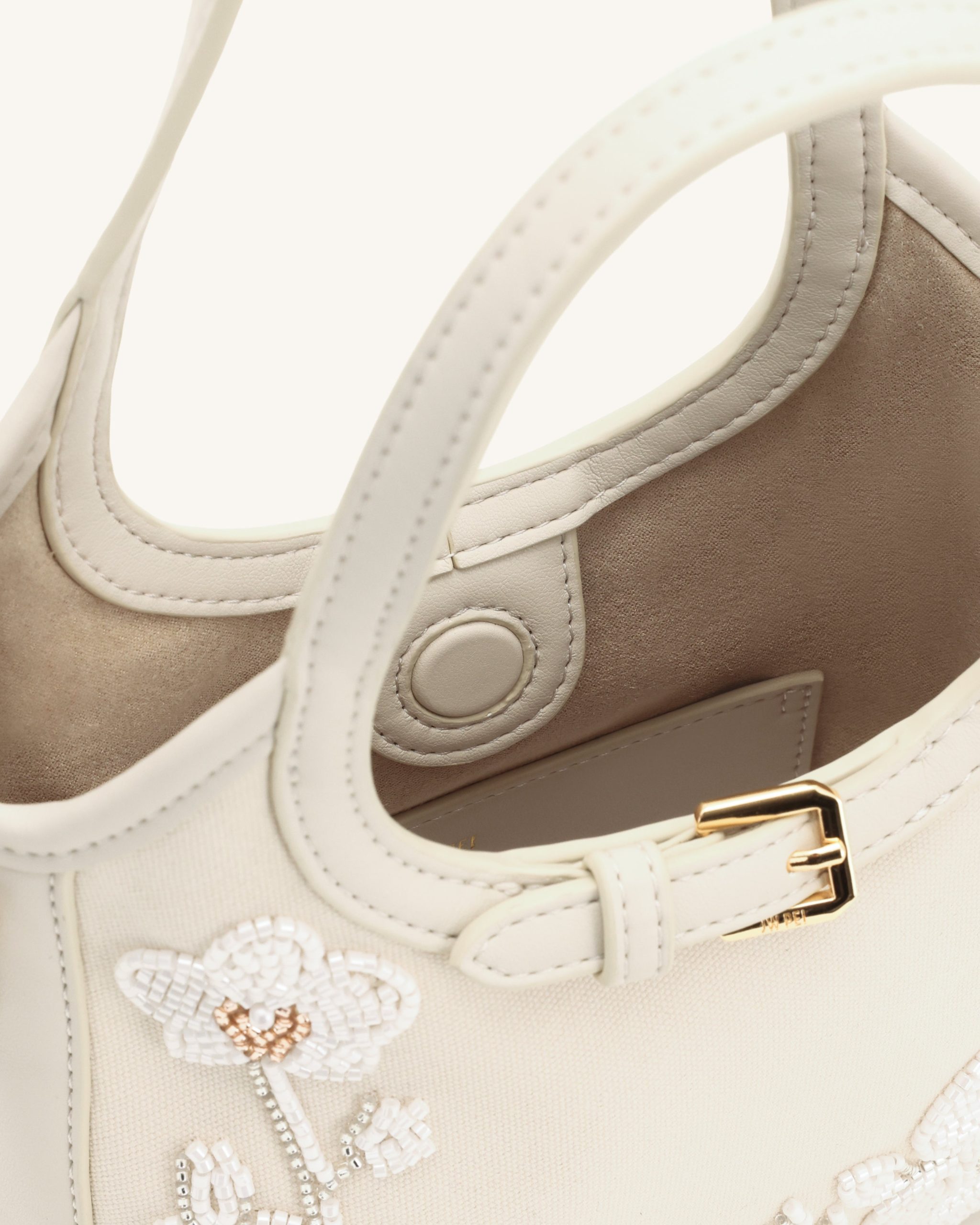 Brooke Mini Belted Embellished Orchid Beaded Top Handle Bag - Ivory - Image 4