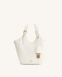 Ines Faux Ostrich Padlock Tote Bag - White