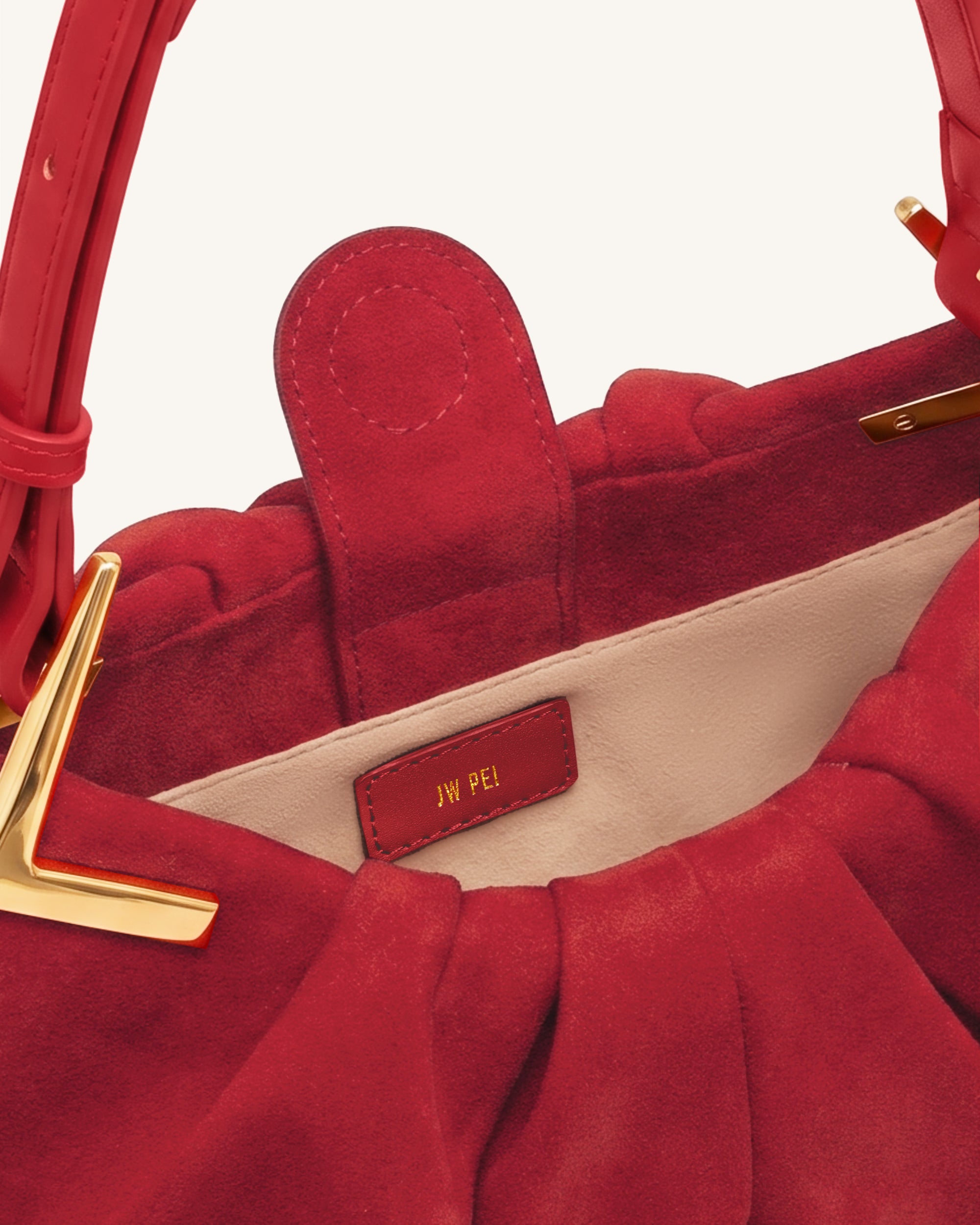 Amelia Faux Suede Pleated Shoulder Bag - Red - Image 4