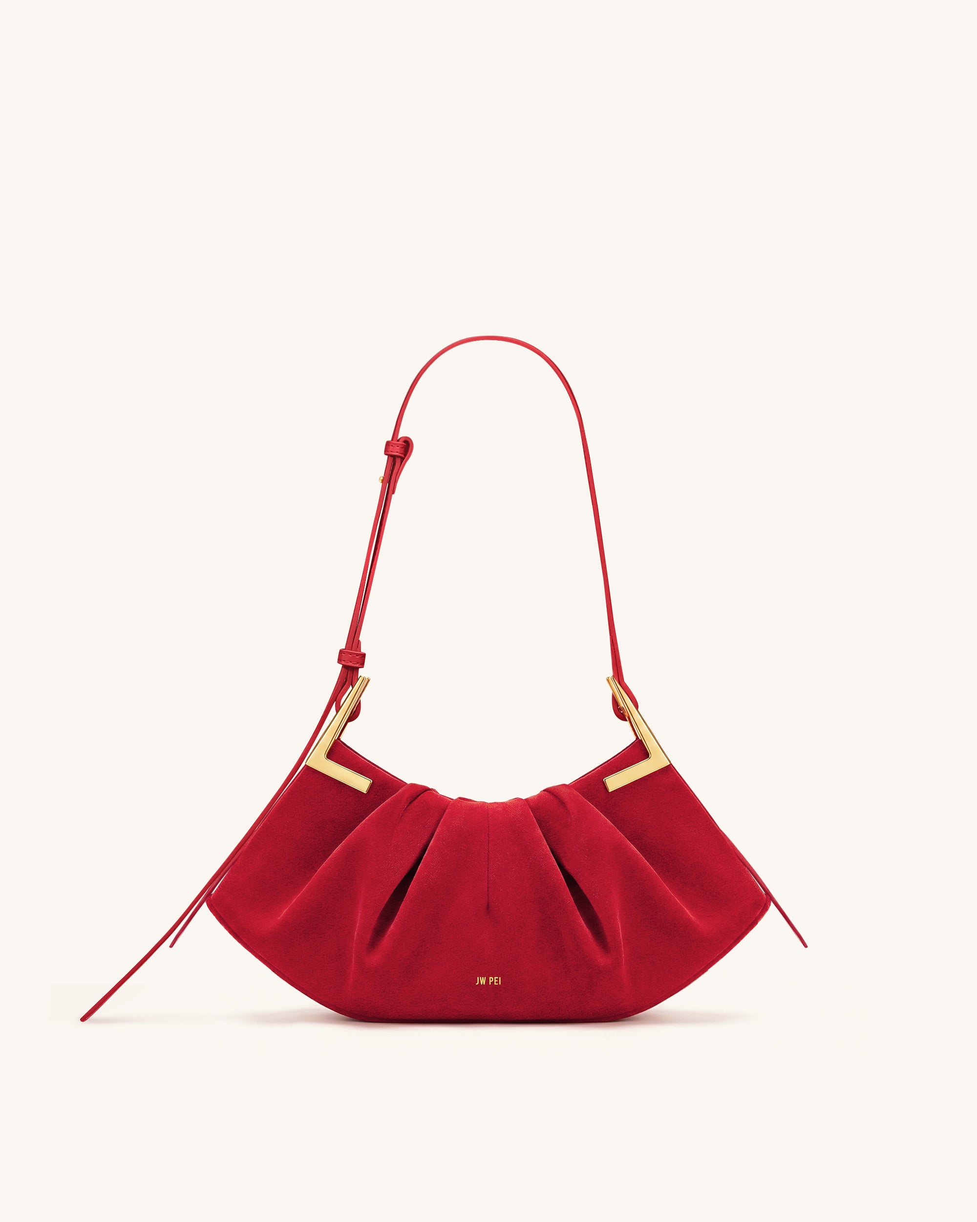 Amelia Faux Suede Pleated Shoulder Bag - Red