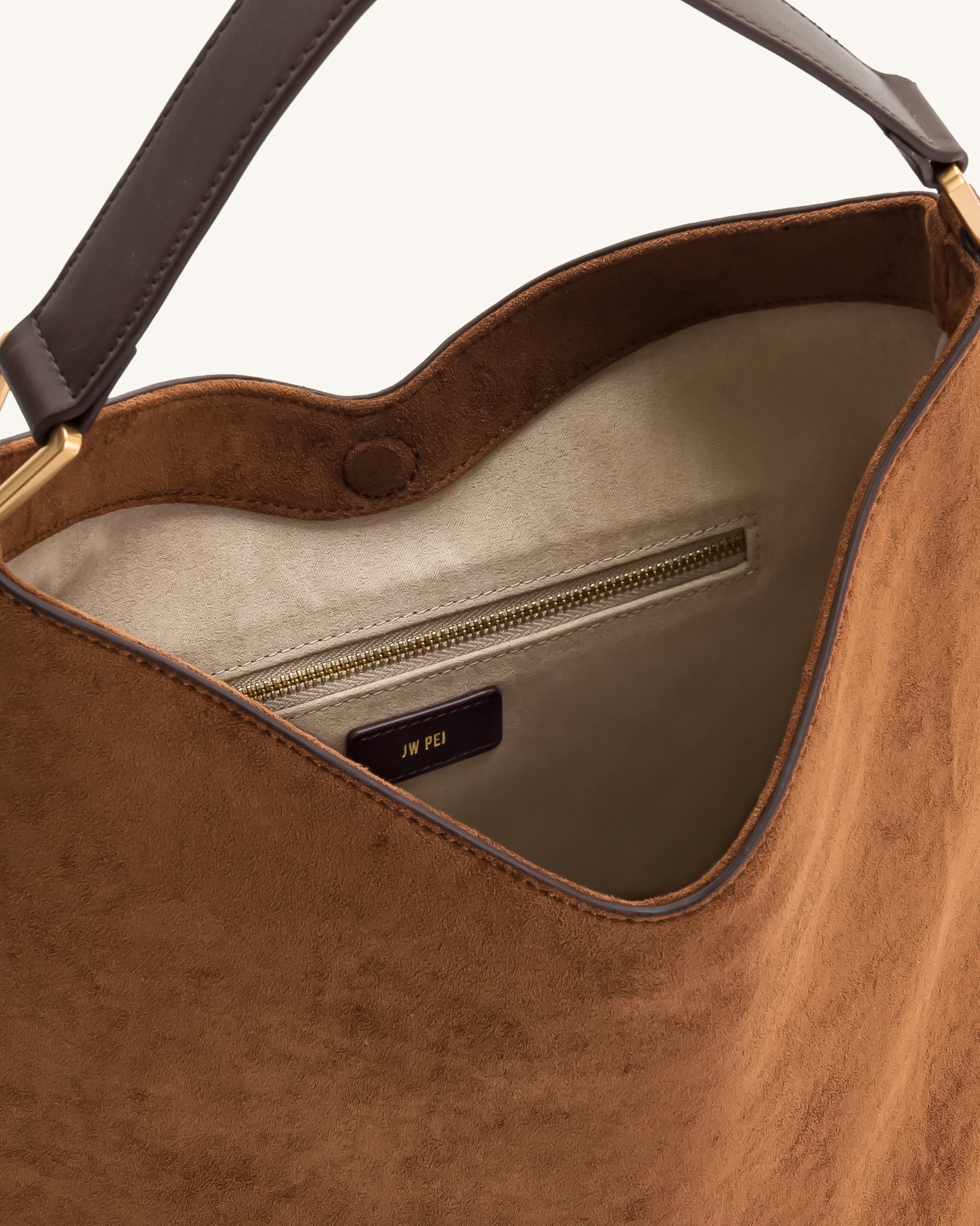 Aria Faux Suede Shoulder Bag - Brown - Image 5