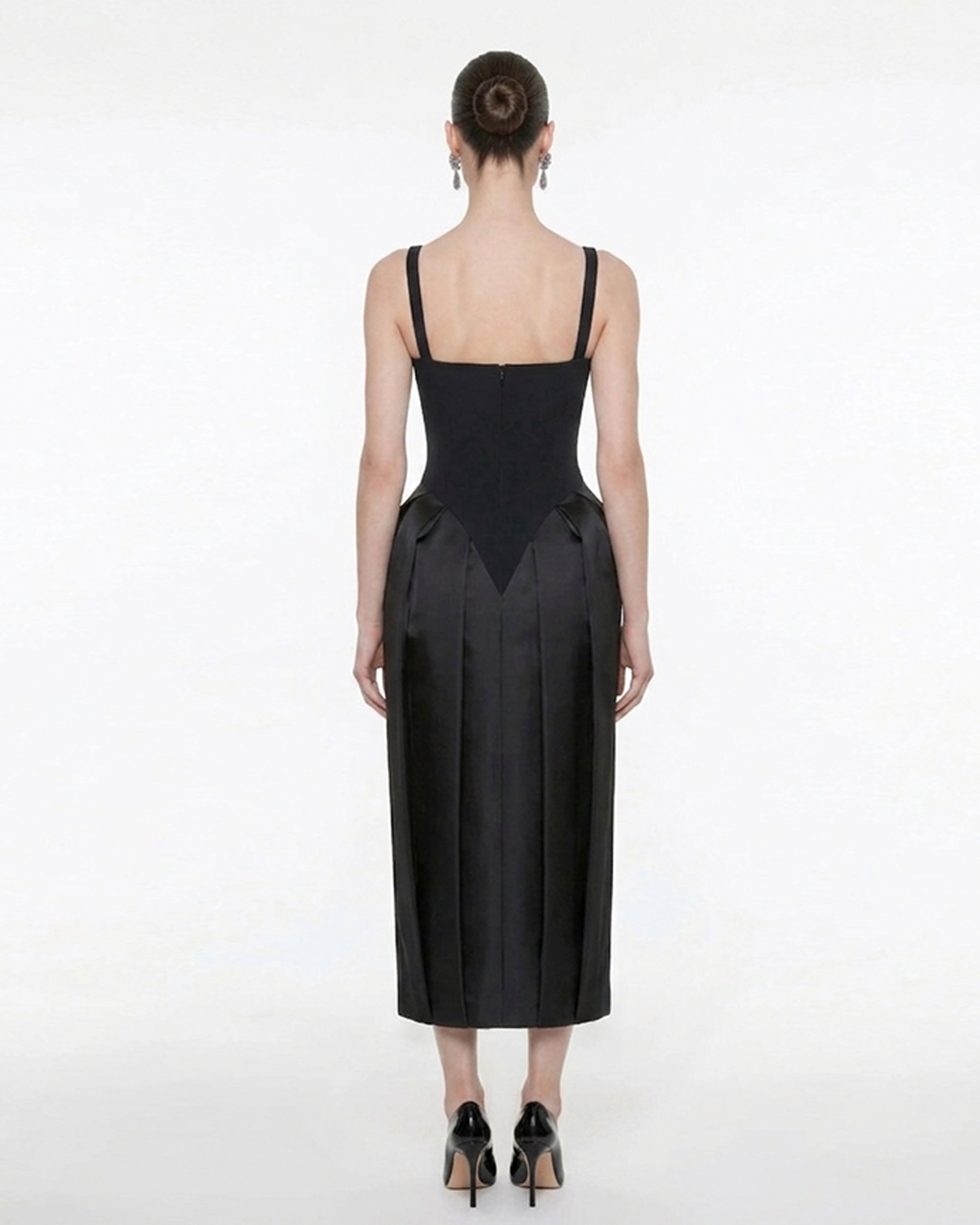 Square Neck Pannier Midi Dress - Black - Image 2