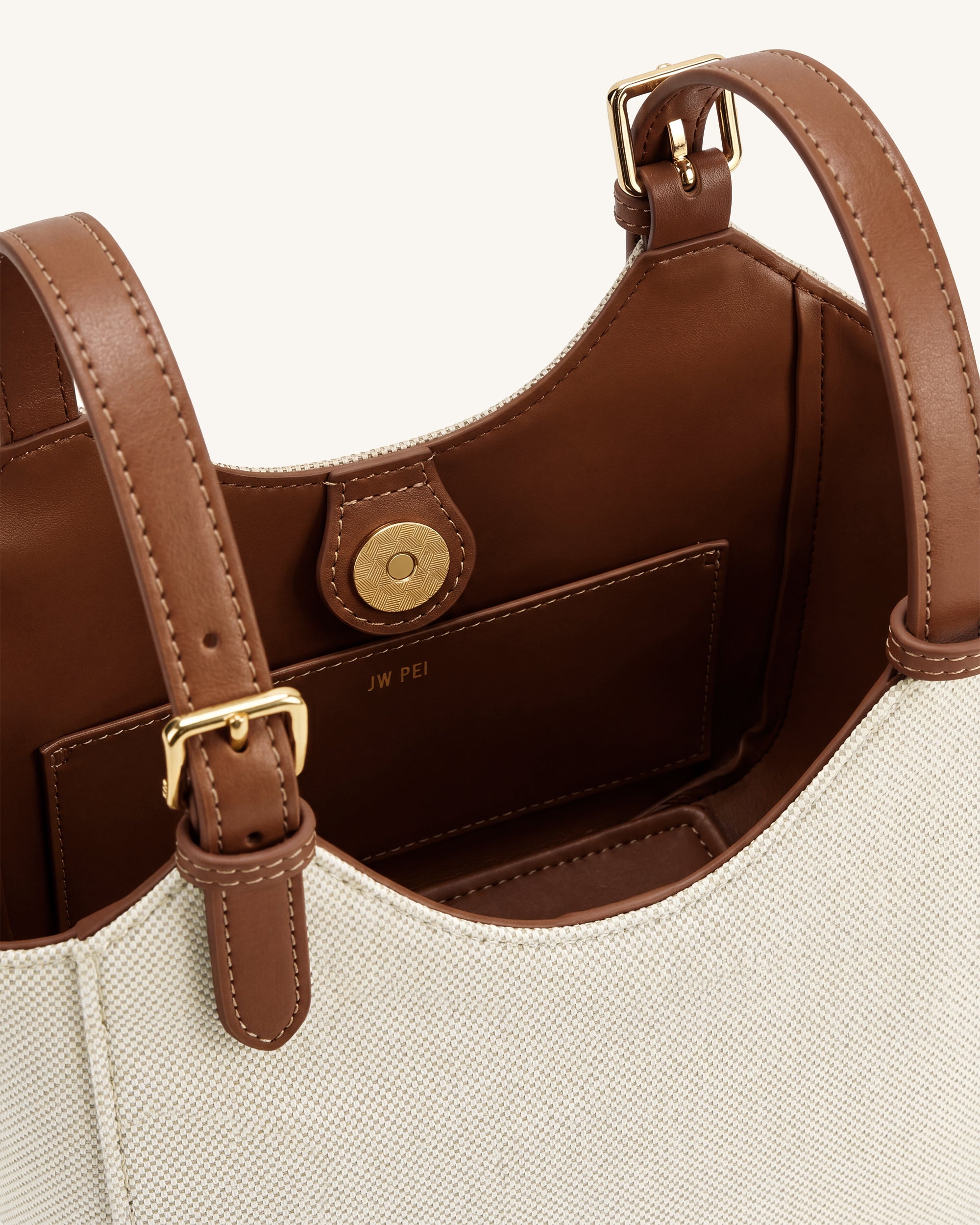 Ines Padlock Tote Bag - Brown Canvas - Image 7