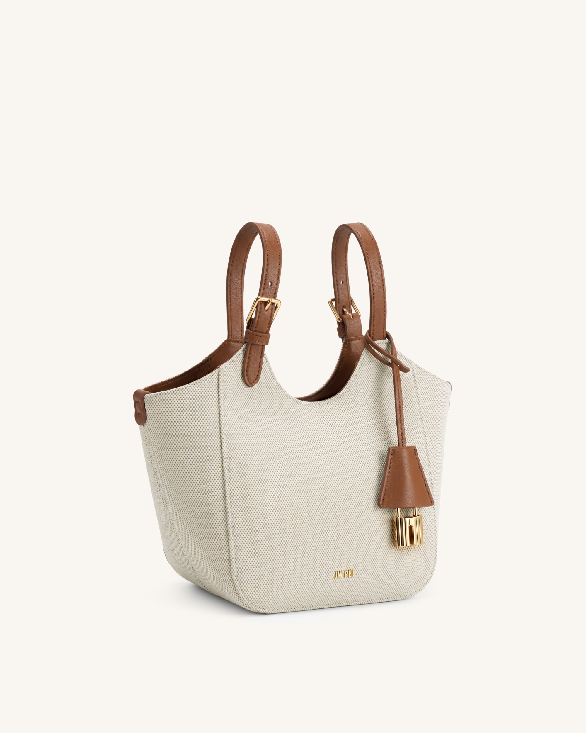 Ines Padlock Tote Bag - Brown Canvas - Image 3