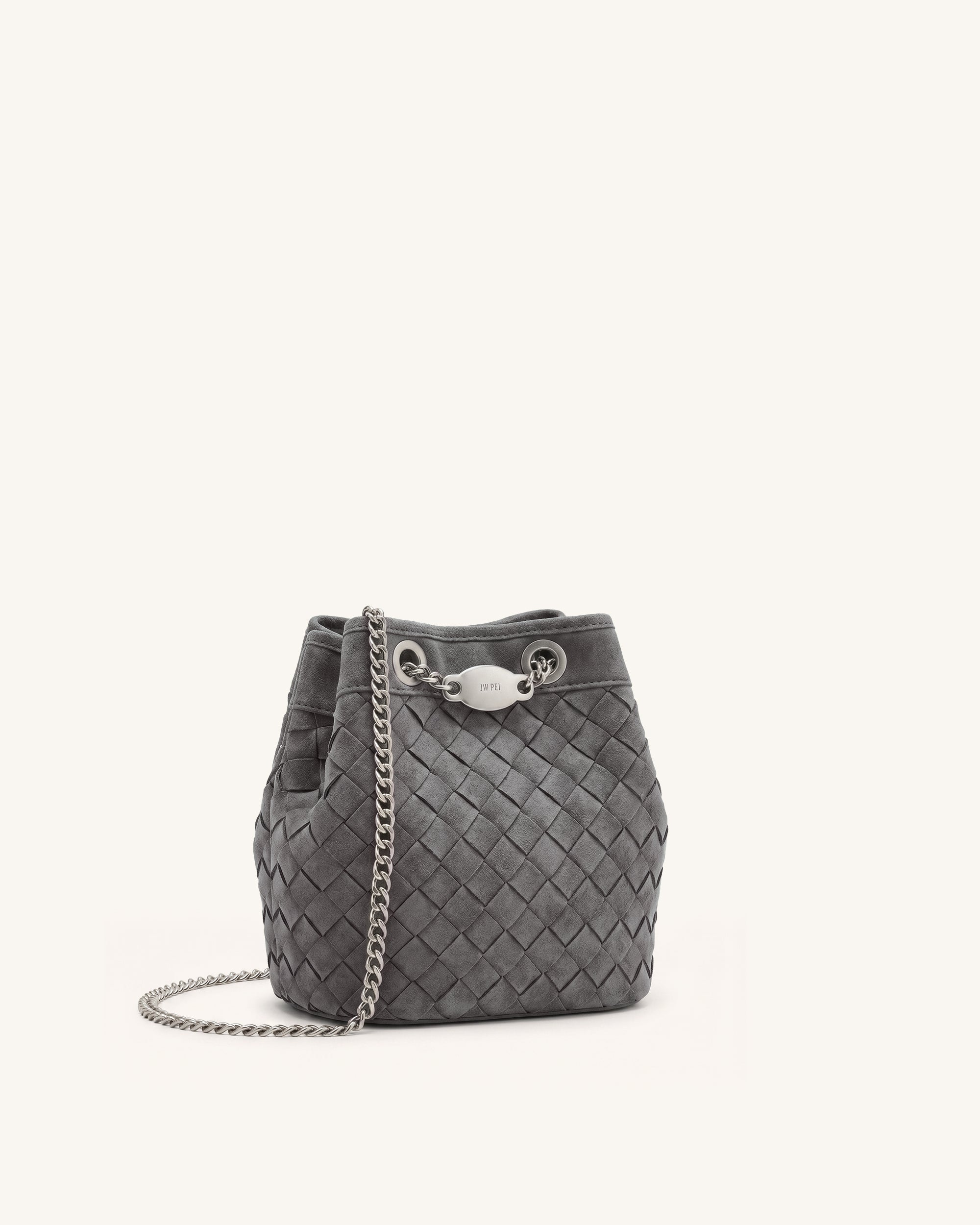 Yara Faux Suede Hand-Woven Bucket Bag - Dark Grey - Image 2