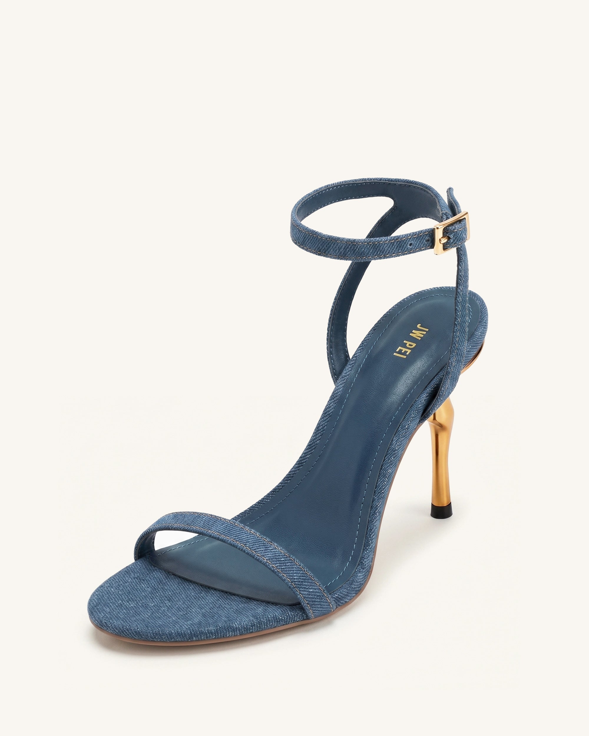 Alivia Gold Metal Heel Sandals - Denim Blue - Image 3