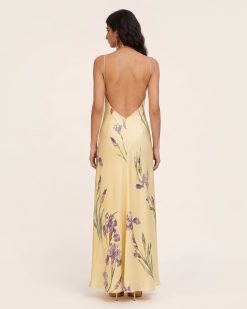 Alternative view of Iris Print Cross-Halter Open-Back Maxi Dress - Yellow