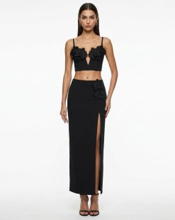 Orchid Embroidered Appliqué Corset Bustier Top - Black