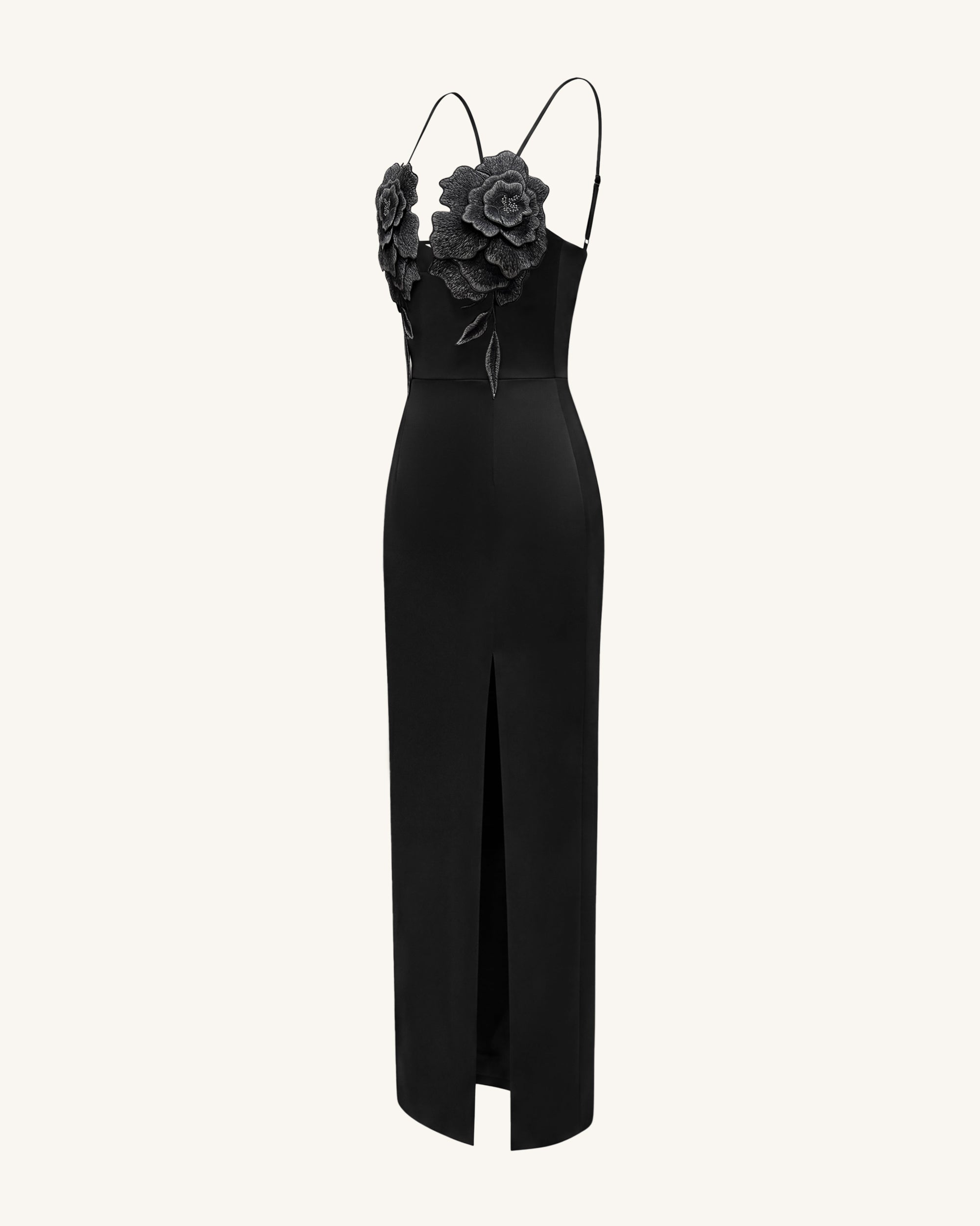 3D Floral Strappy Maxi Dress - Black - Image 3