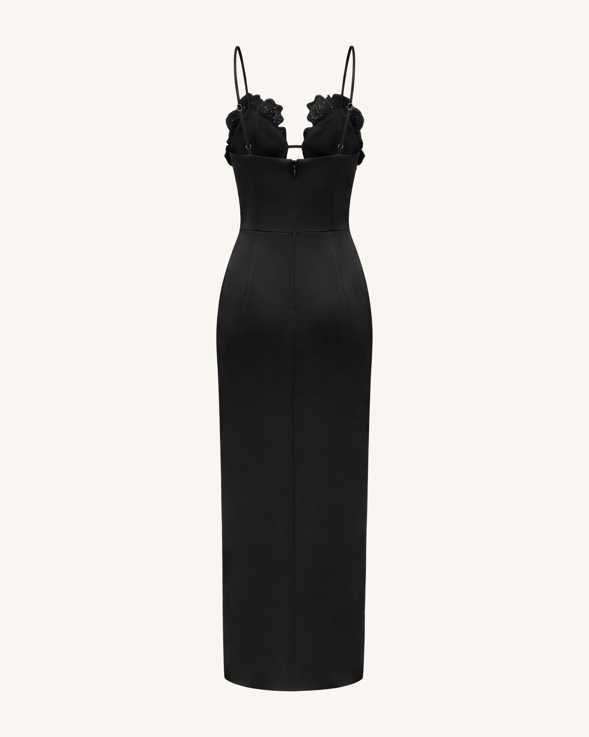 3D Floral Strappy Maxi Dress - Black - Image 4