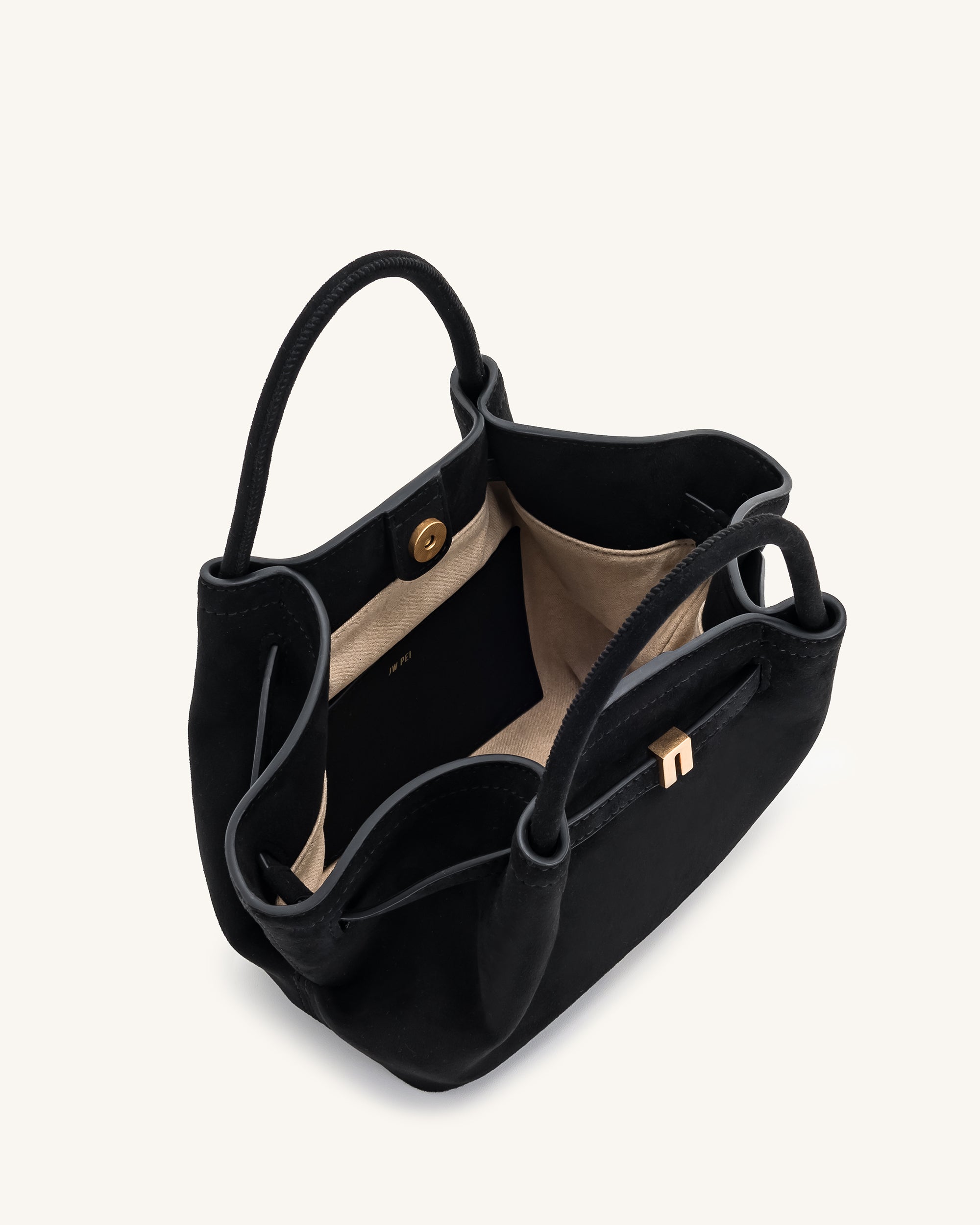 Hana Mini Faux Suede Tote Bag - Black - Image 6