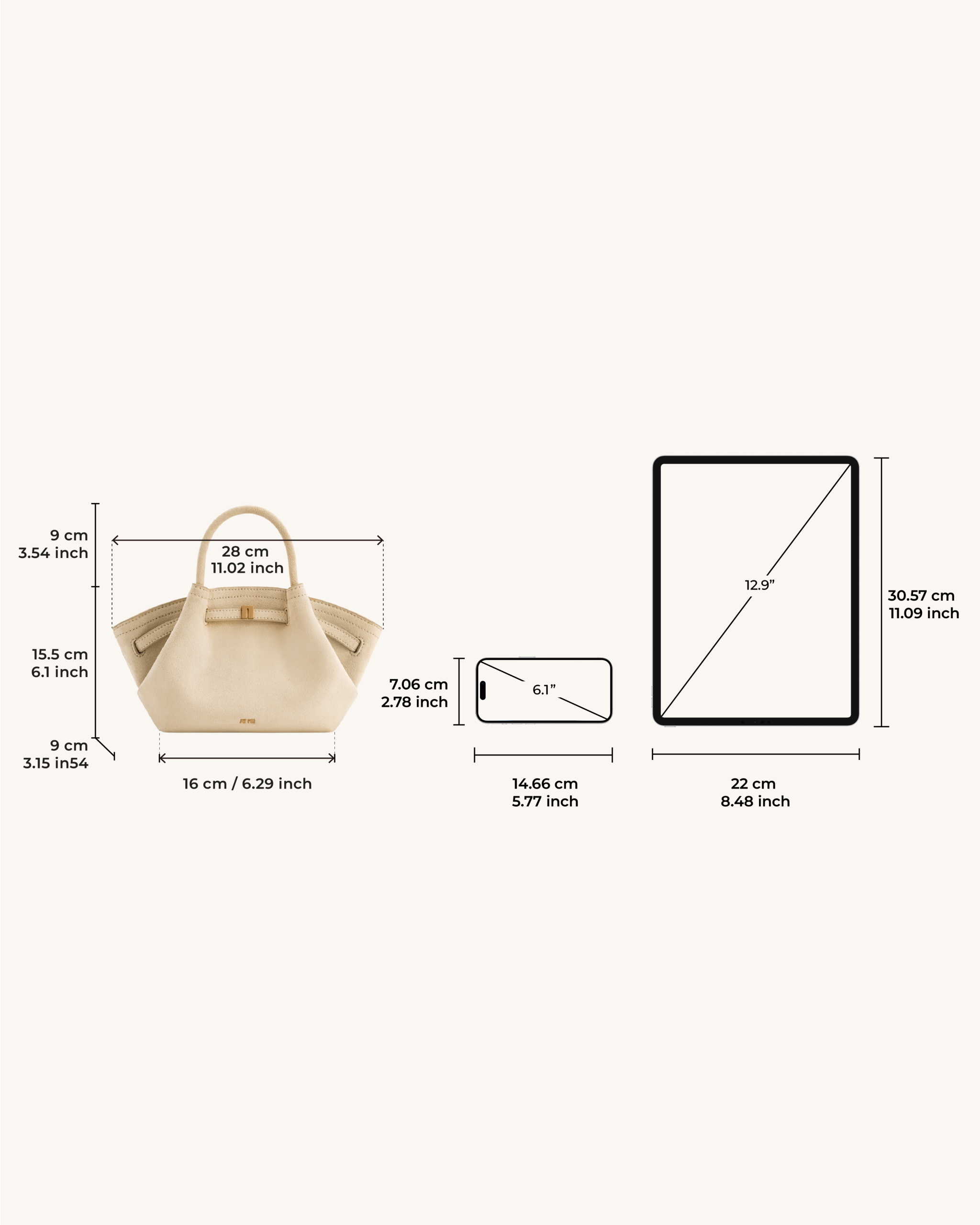 Hana Mini Faux Suede Tote Bag - Off White - Image 7
