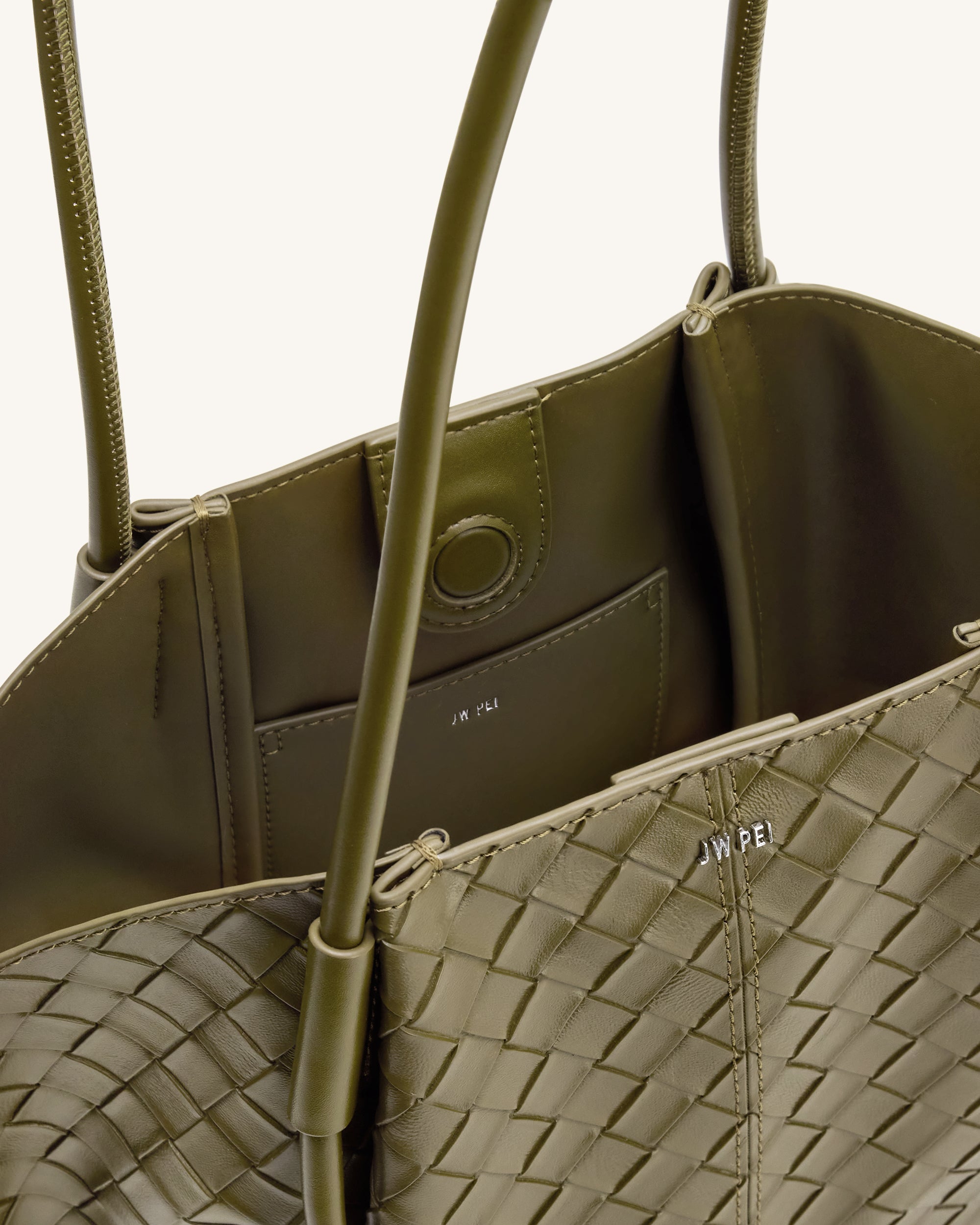 Nala Wide Weave Texture Tote Bag - Olive Green - Image 4