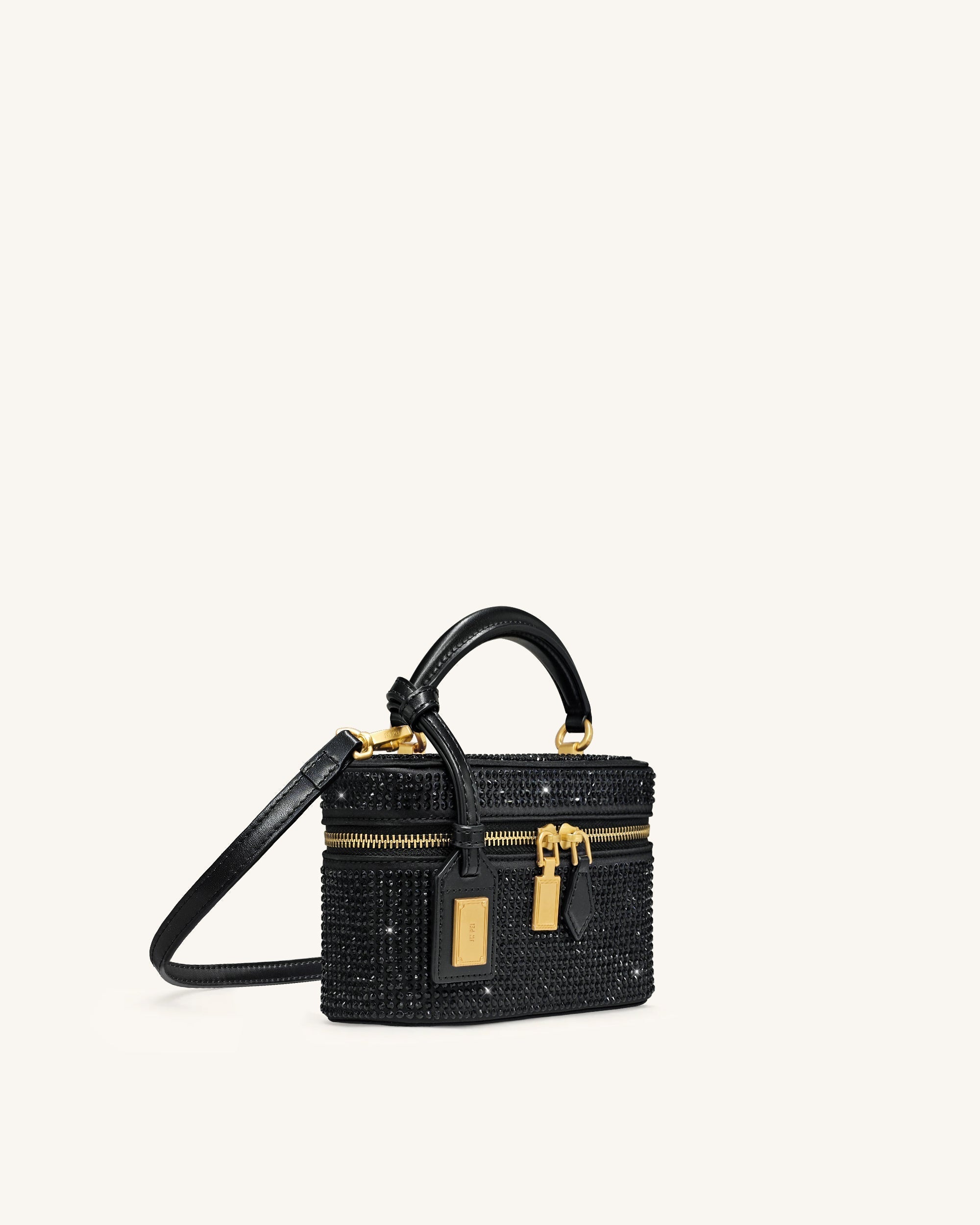 Cleo Artificial Crystal Box Shape Top Handle Bag - Black - Image 2