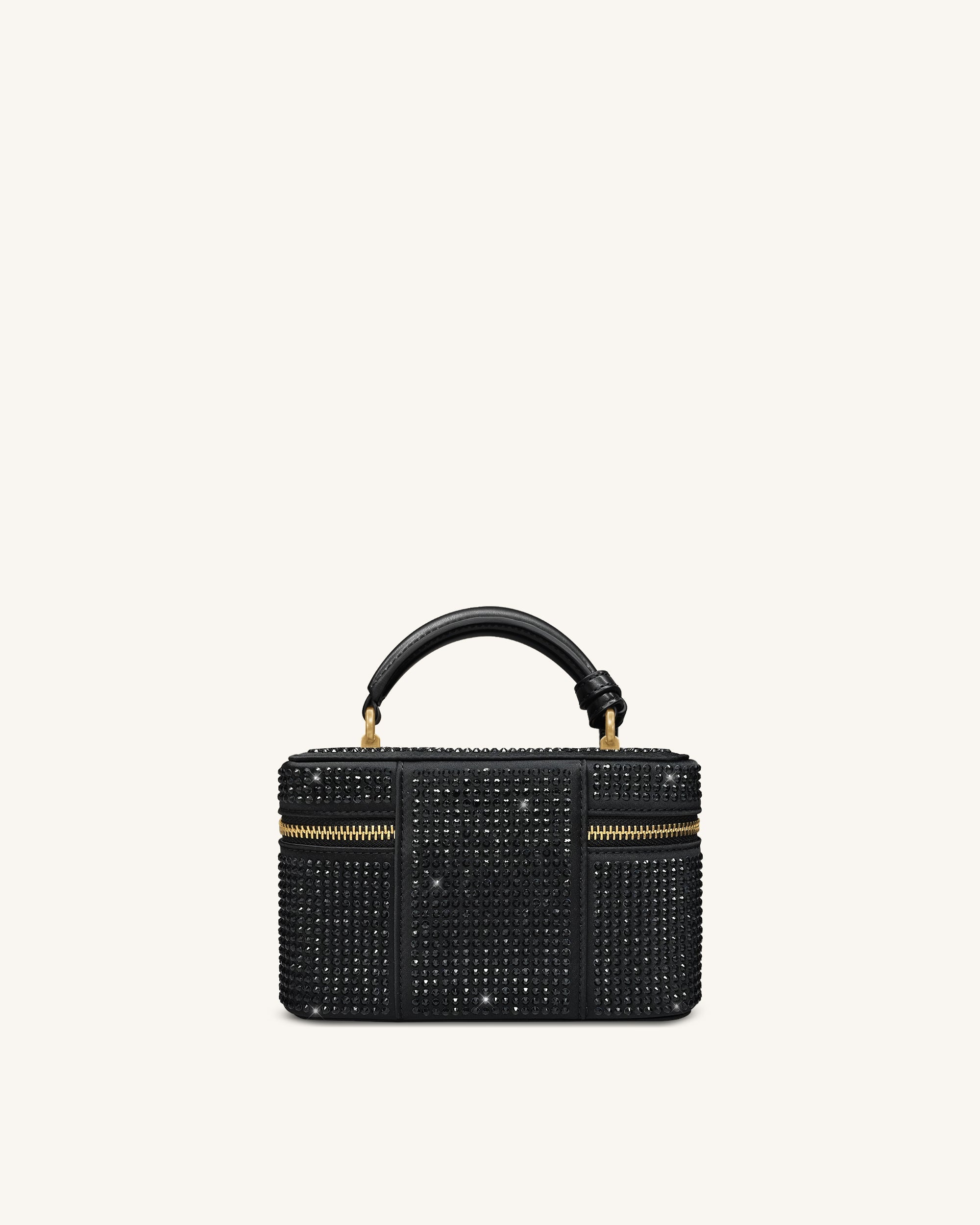Cleo Artificial Crystal Box Shape Top Handle Bag - Black - Image 3