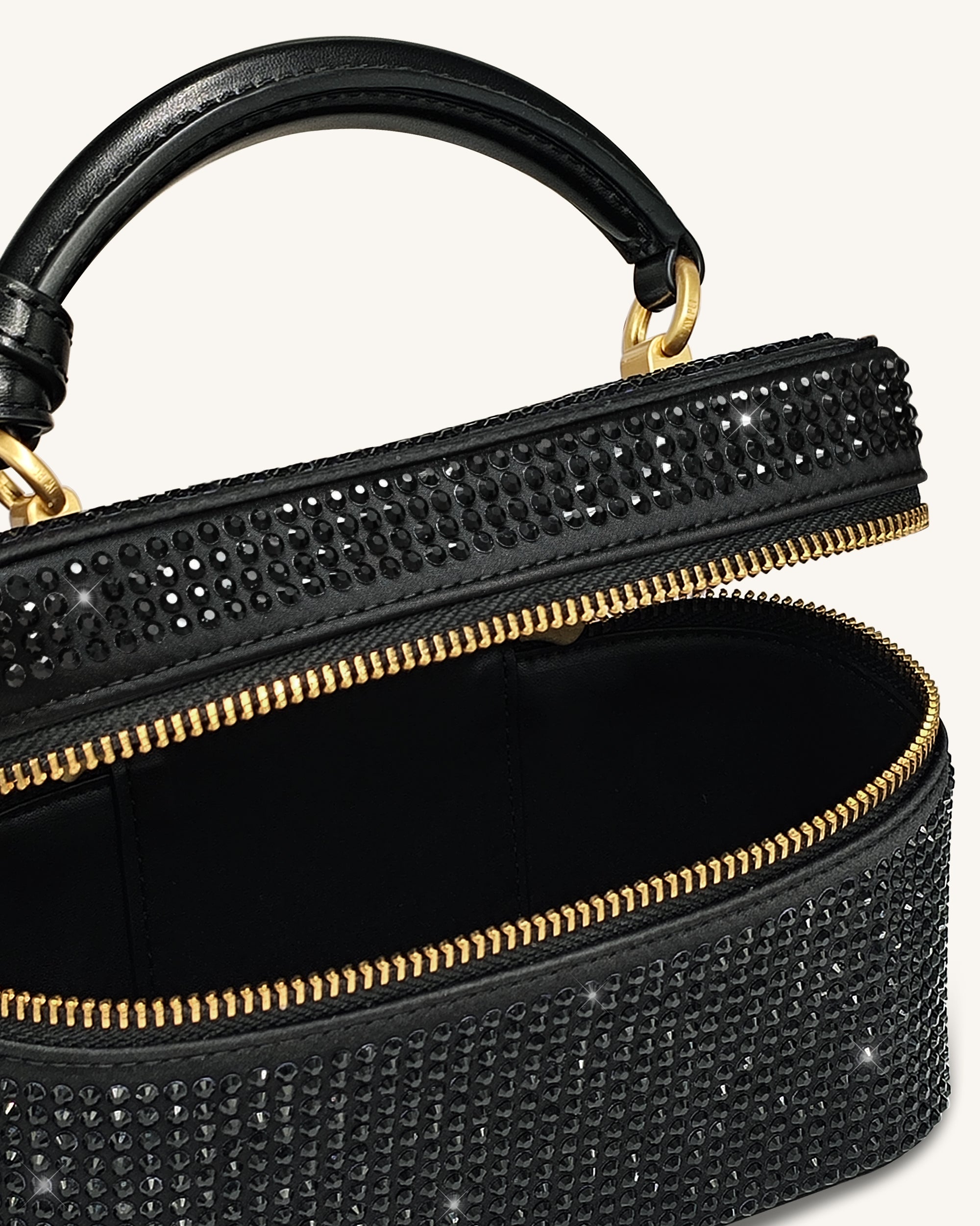 Cleo Artificial Crystal Box Shape Top Handle Bag - Black - Image 4
