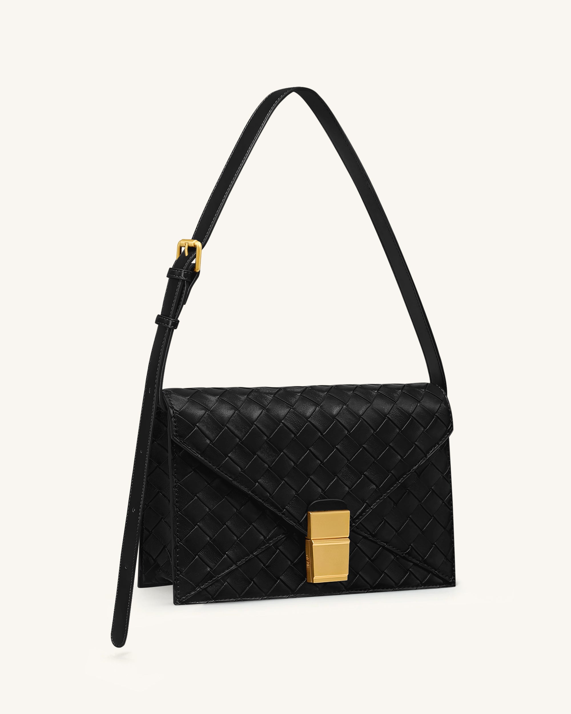 Clio Woven Textured Envelope Crossbody Bag - Black - Image 2