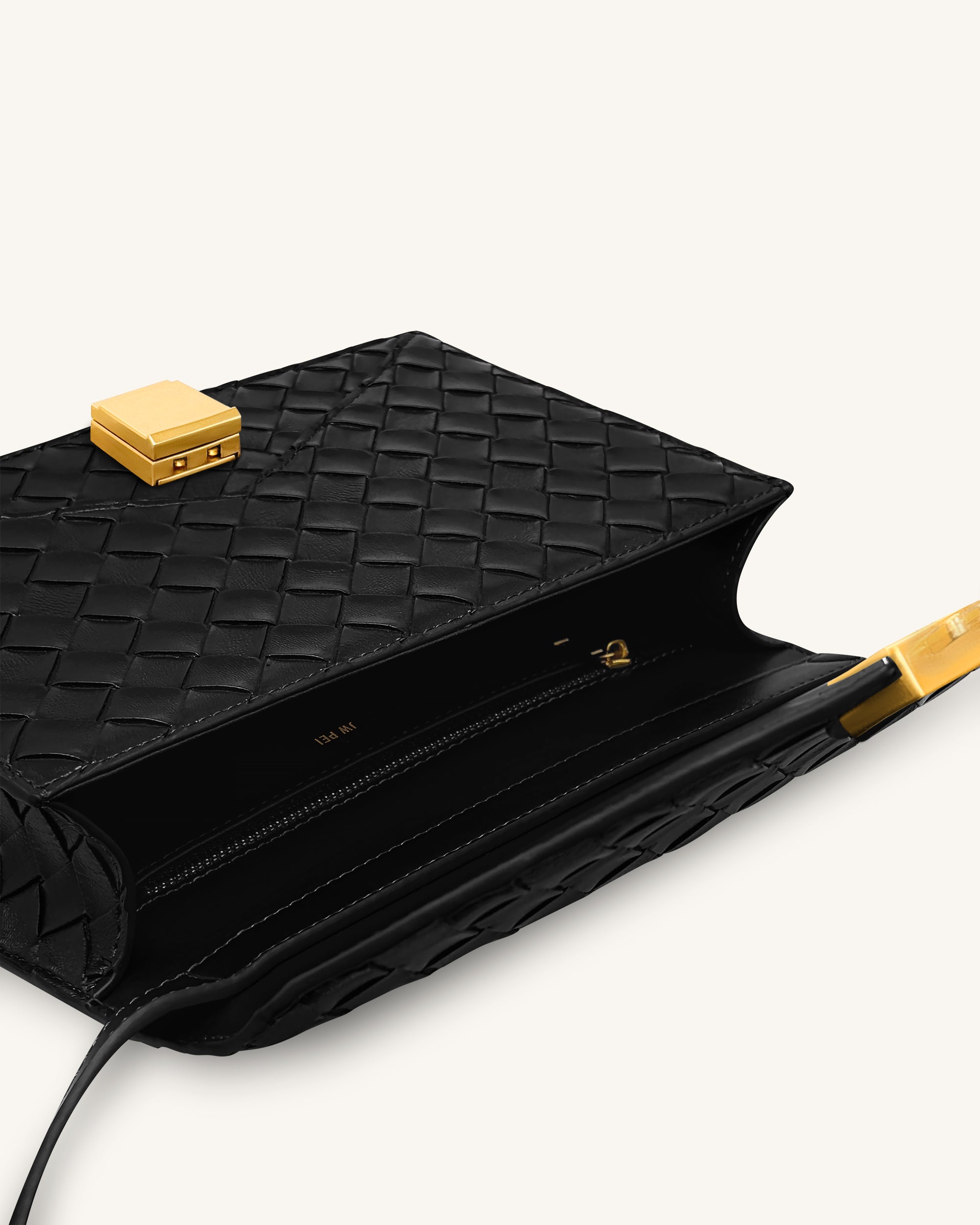 Clio Woven Textured Envelope Crossbody Bag - Black - Image 4