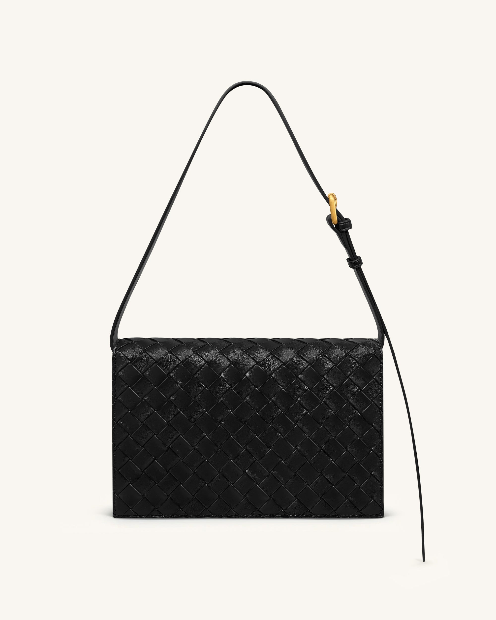 Clio Woven Textured Envelope Crossbody Bag - Black - Image 3