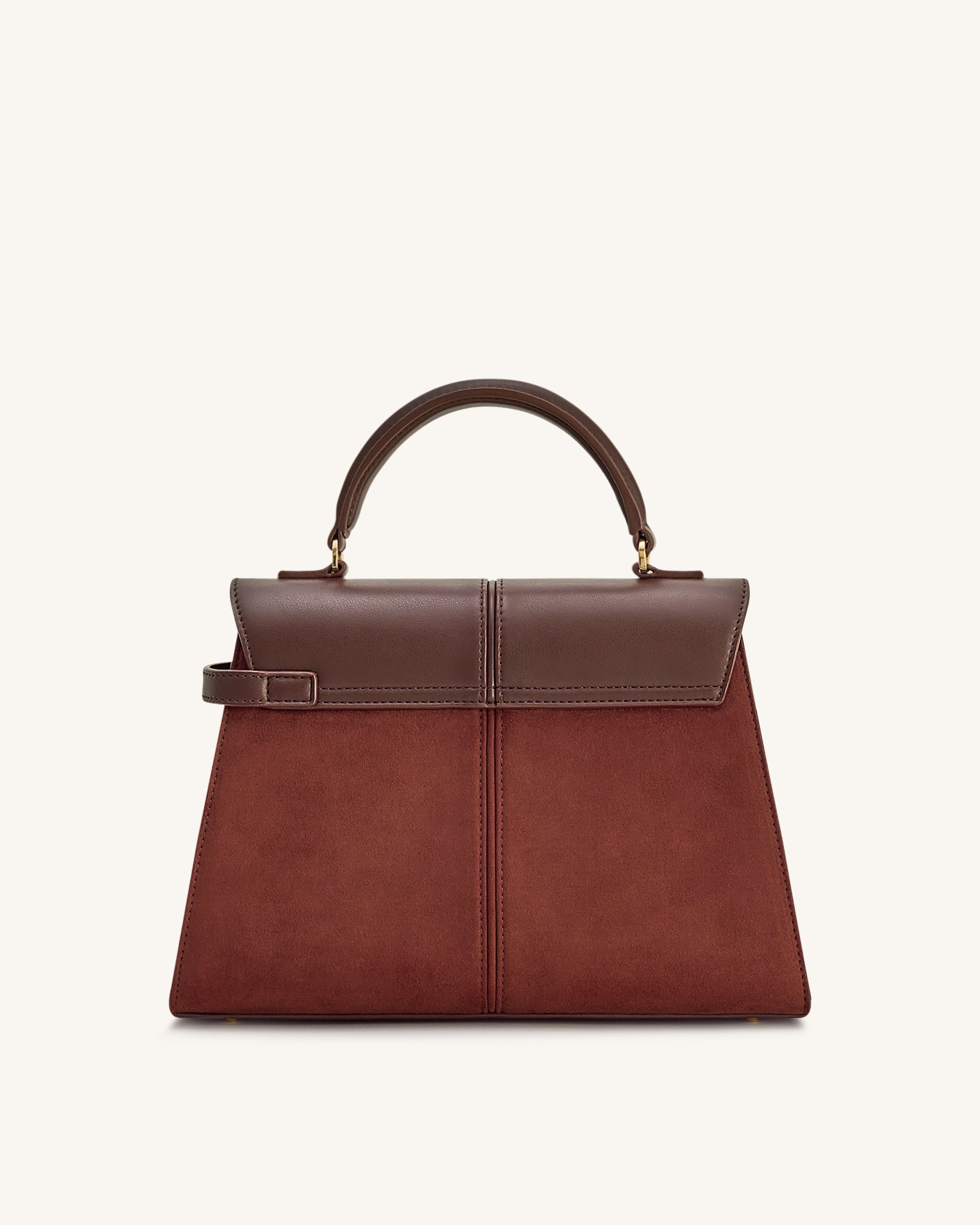 Elise Large Faux Suede Top Handle Bag - Mocha Brown - Image 3