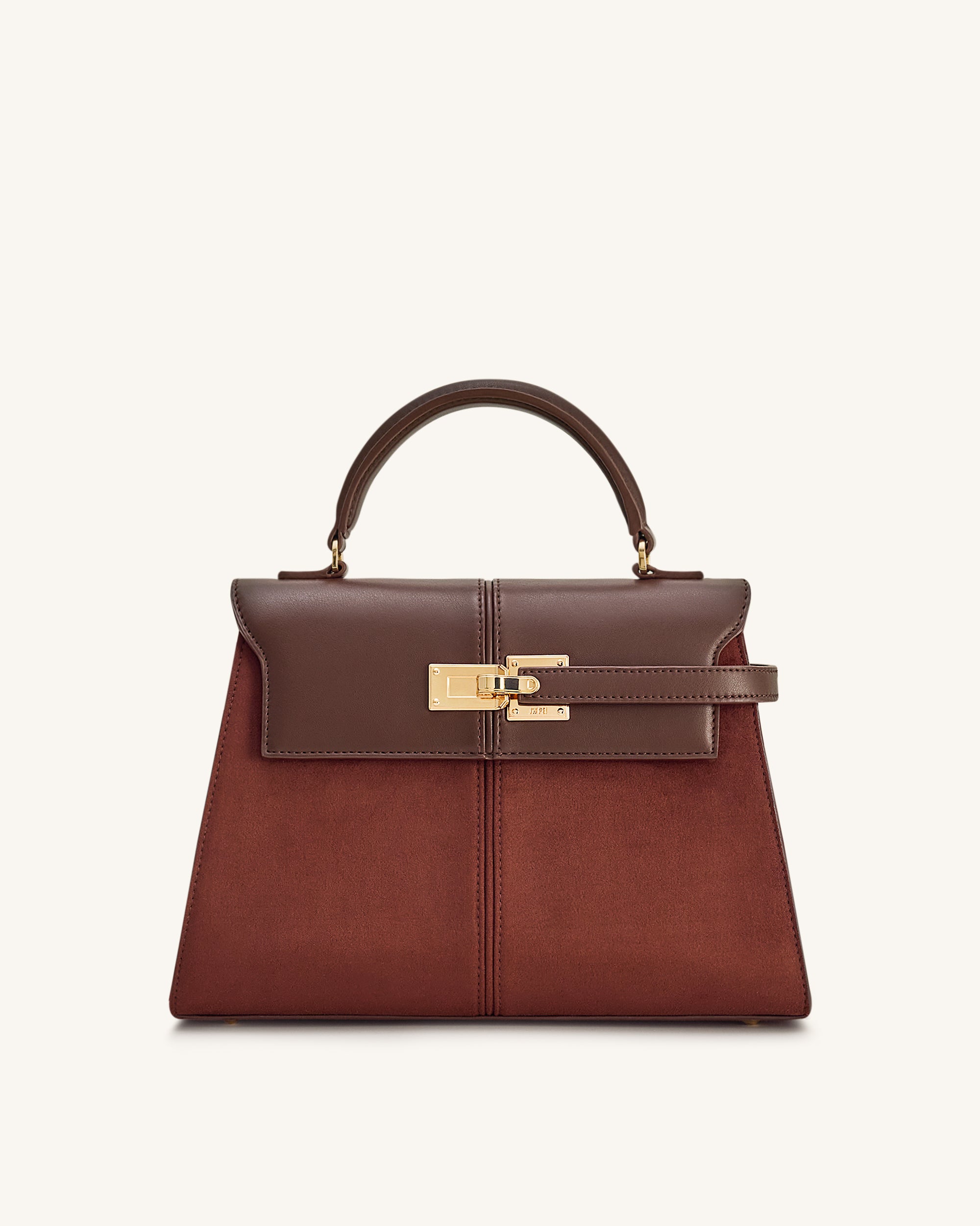 Elise Large Faux Suede Top Handle Bag - Mocha Brown