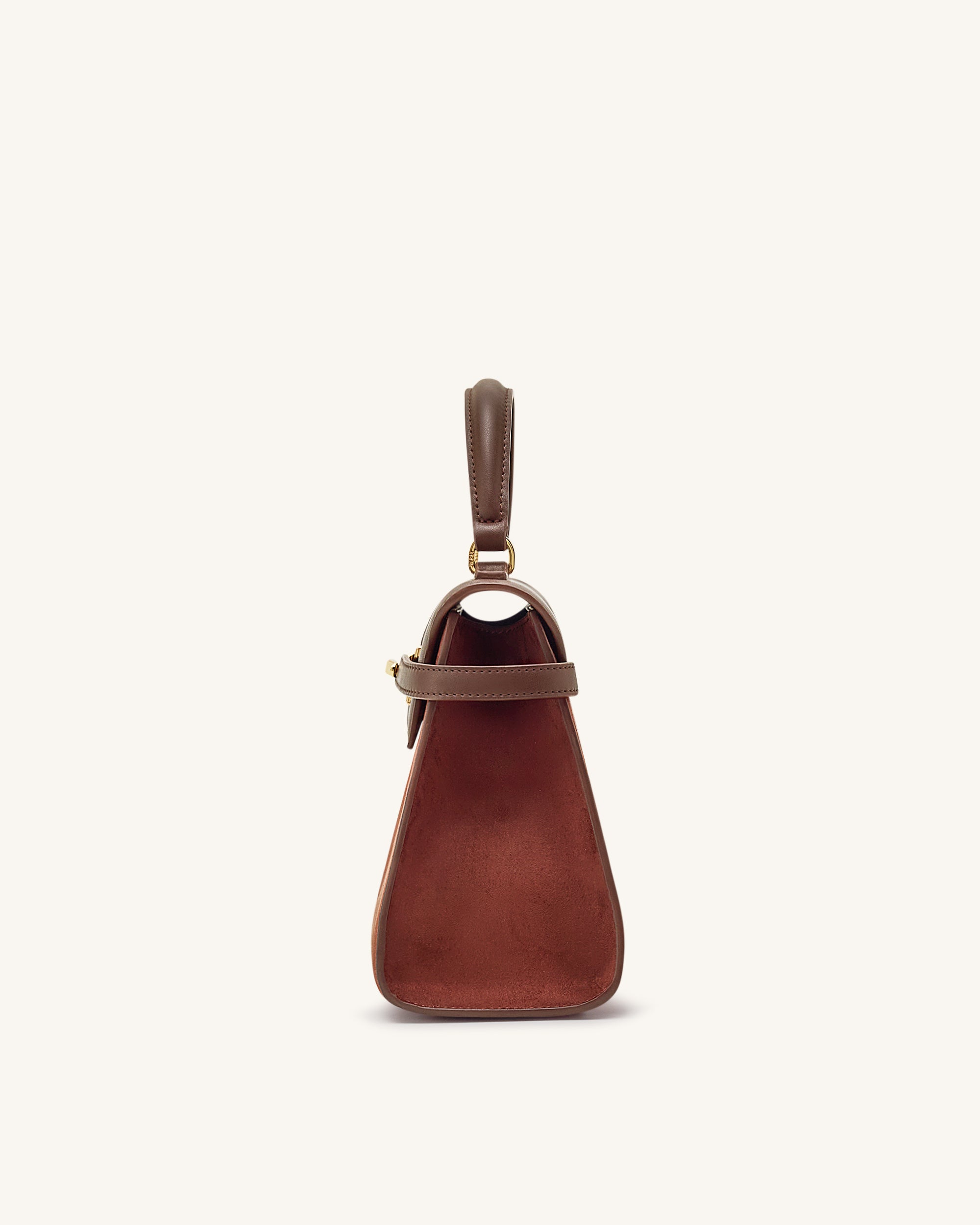 Elise Large Faux Suede Top Handle Bag - Mocha Brown - Image 4